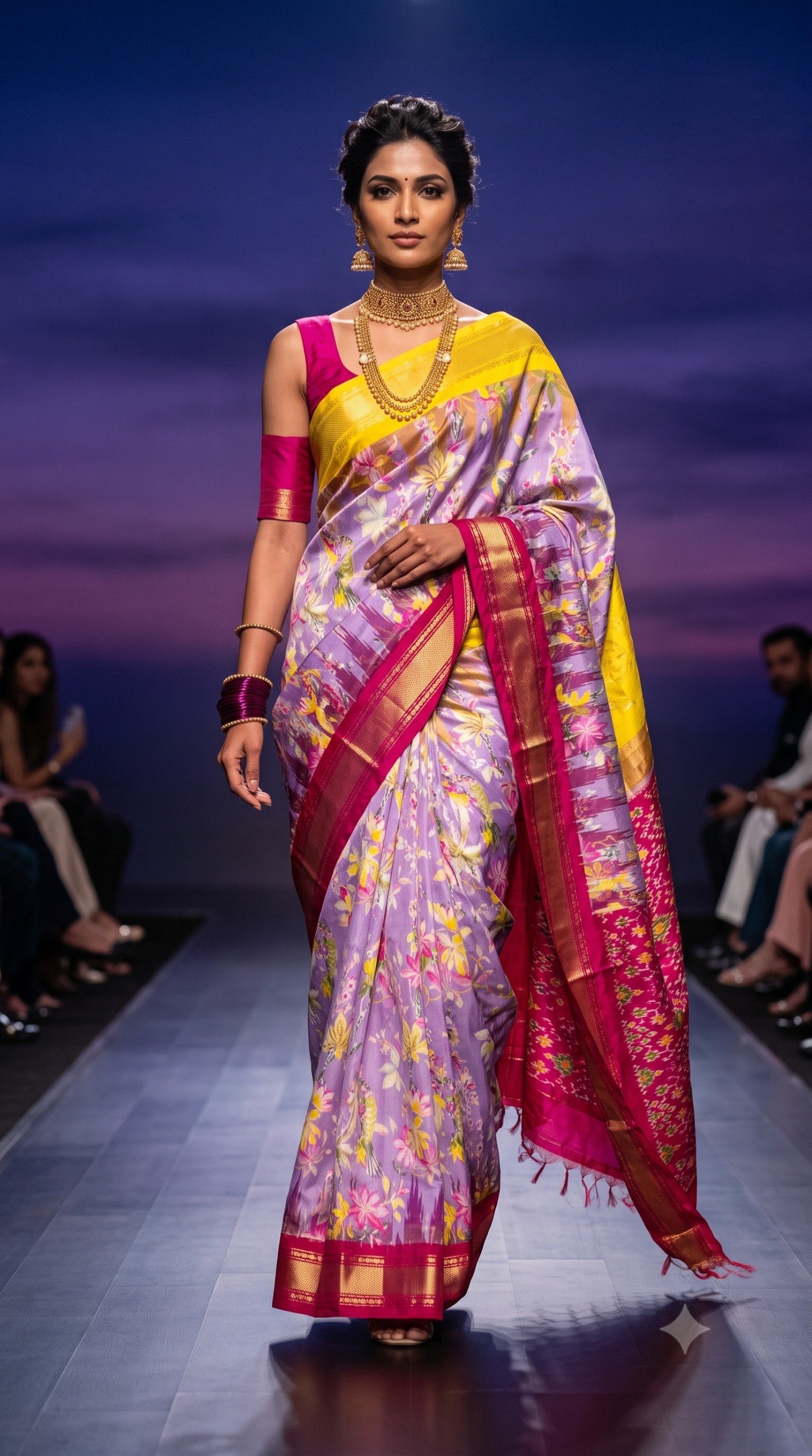 Ikat Print Saree - PANHL27-IPRSIZSDC-02