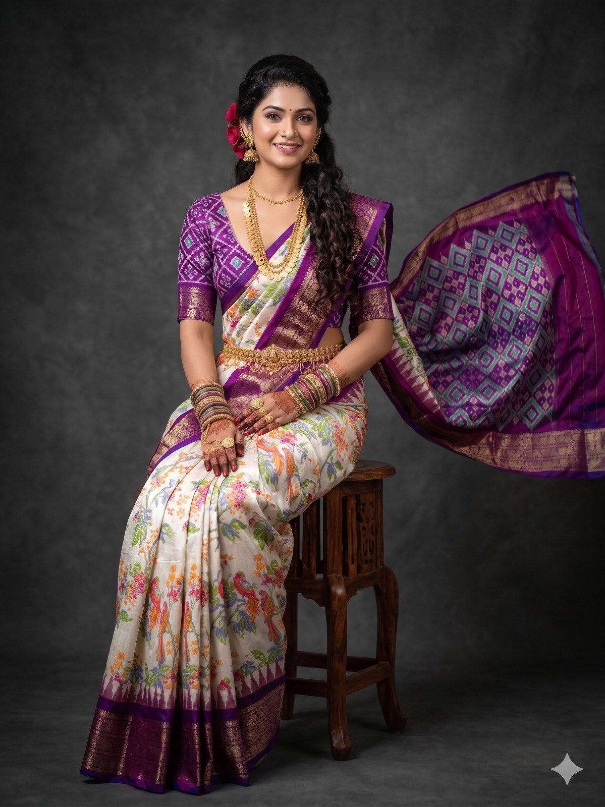 Ikat Print Saree - PANHL27-IPRSIZSDC-03