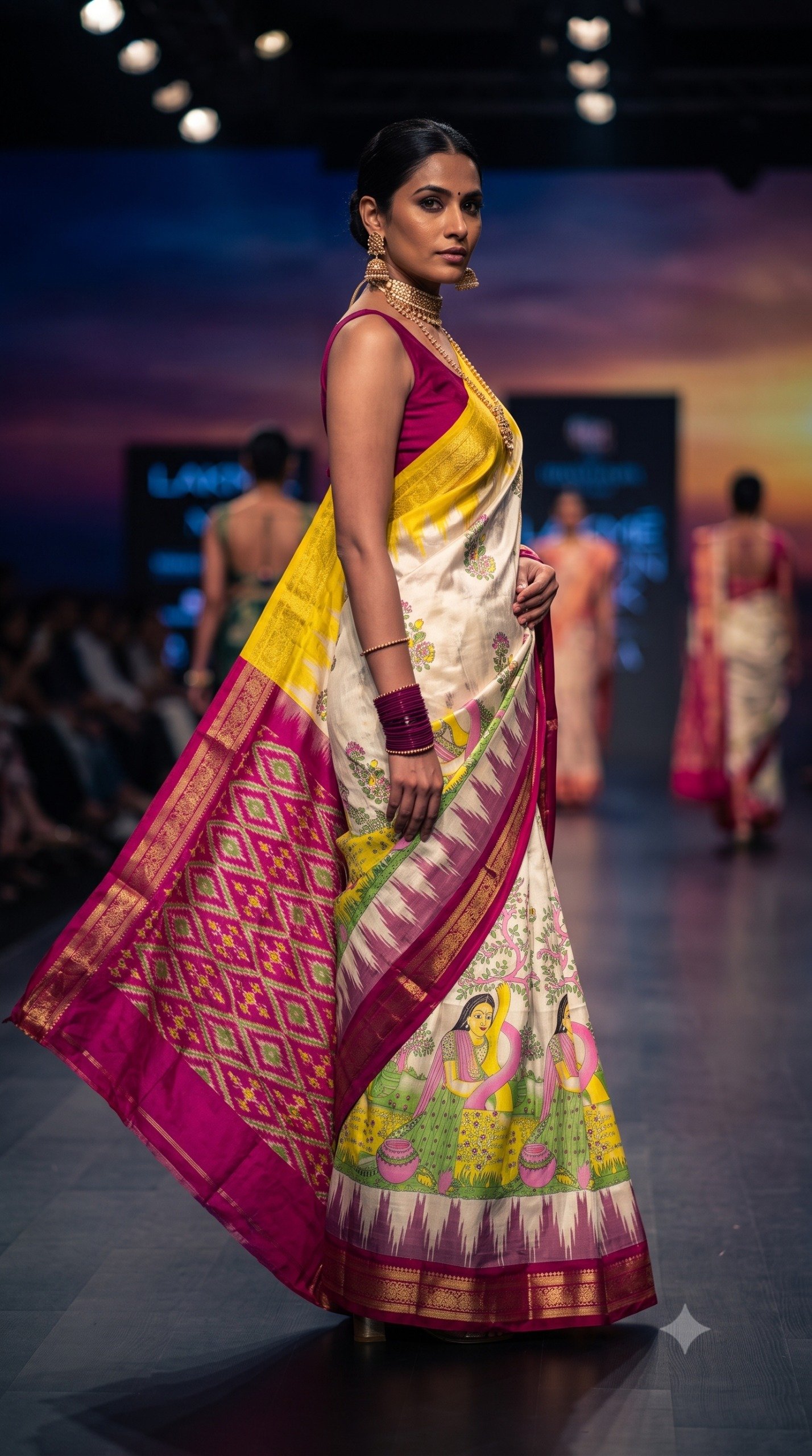 Ikat Print Saree - PANHL27-IPRSIZSDC-07