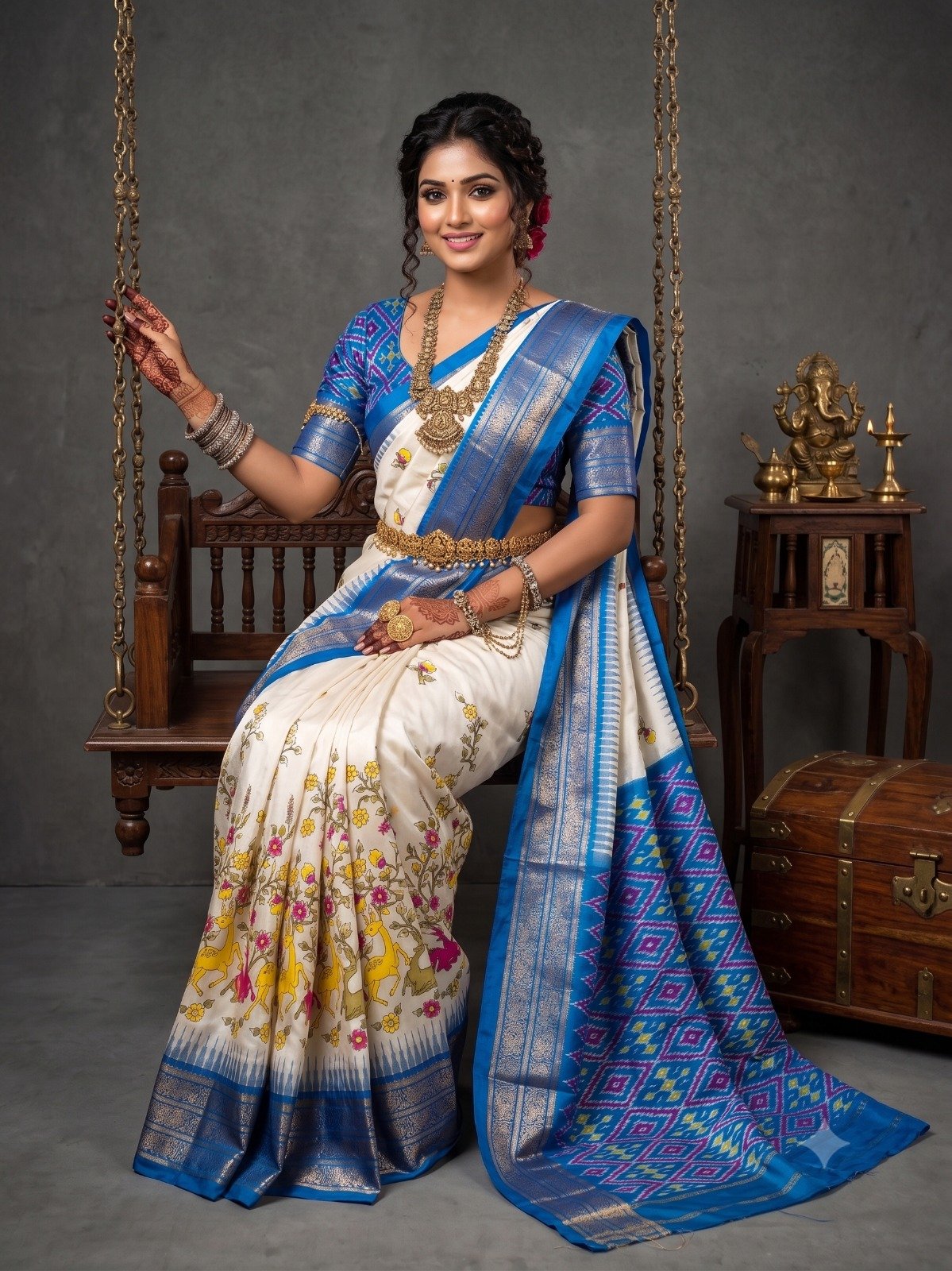 Ikat Print Saree - PANHL27-IPRSIZSDC-08