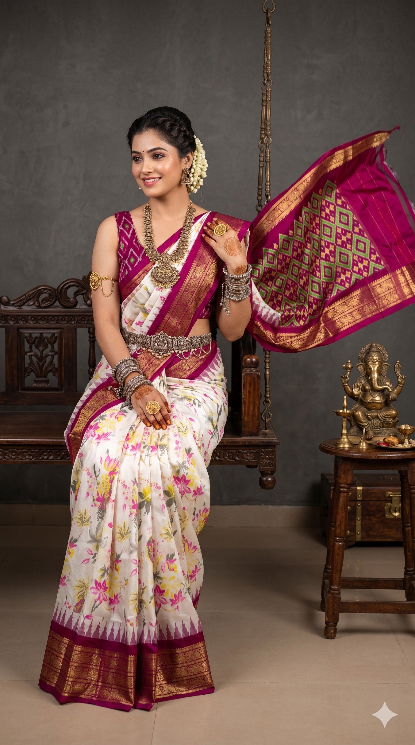 Ikat Print Saree - PANHL27-IPRSIZSDC-09