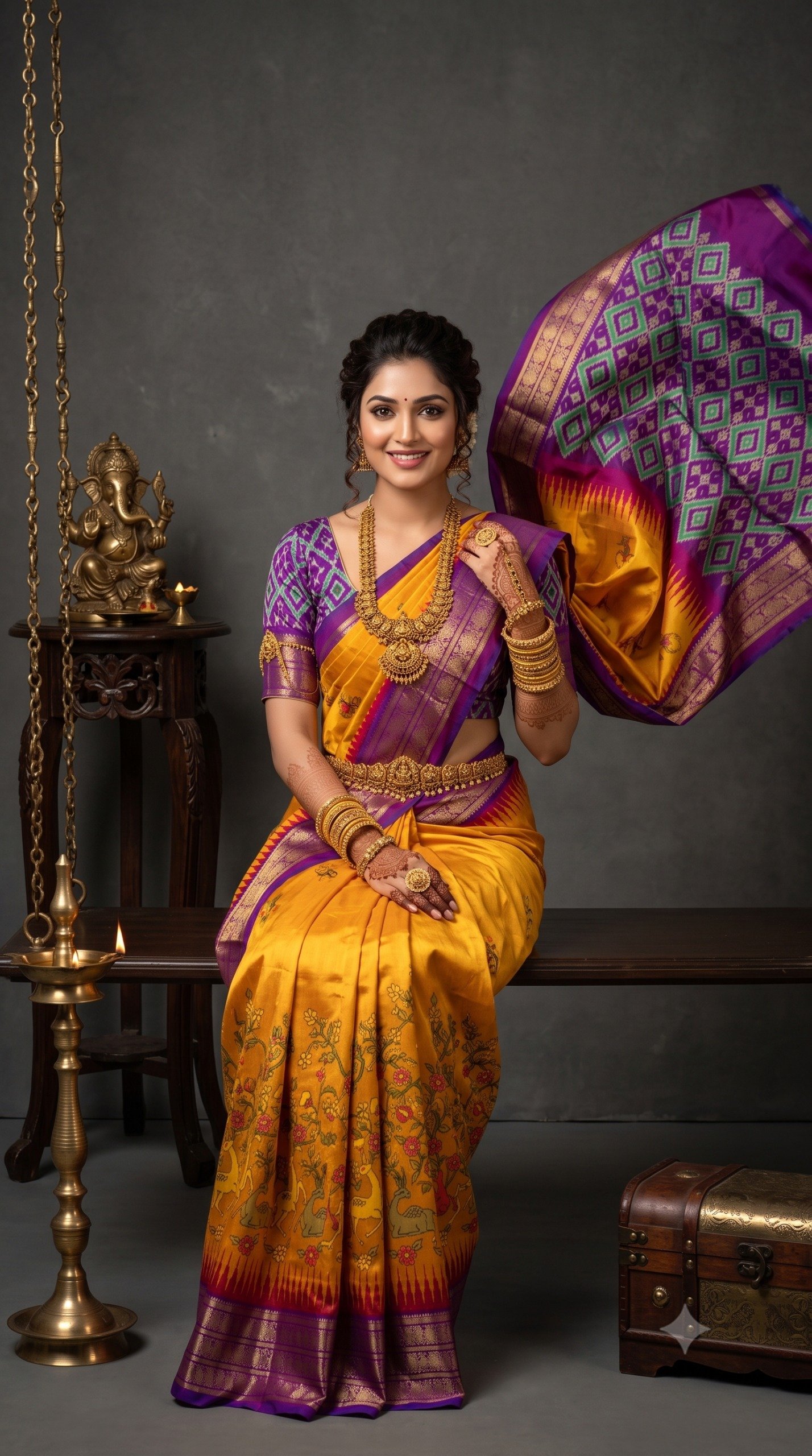 Ikat Print Saree - PANHL27-IPRSIZSDC-12