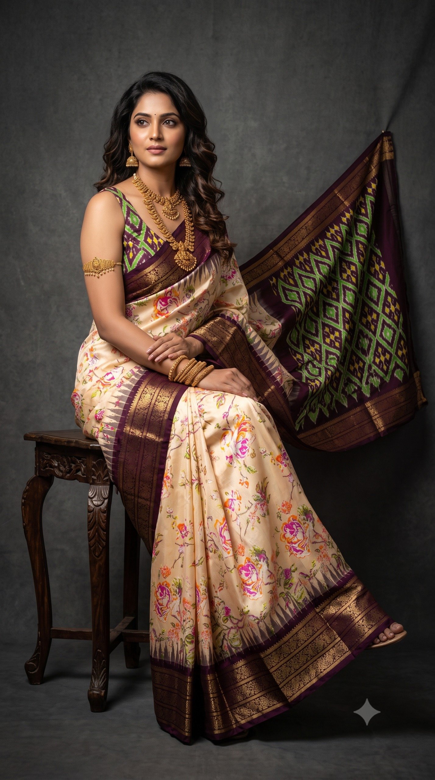 Ikat Print Saree - PANHL27-IPRSIZSDC-16