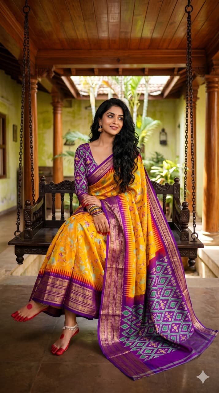 Ikat Print Saree - PANHN26-IPRSIZSCD-01