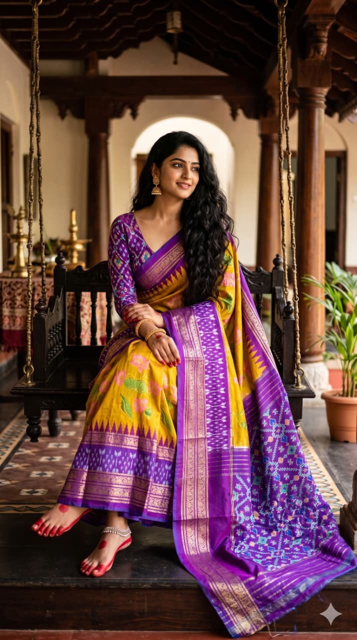 Ikat Print Saree - PANHN26-IPRSIZSCD-08