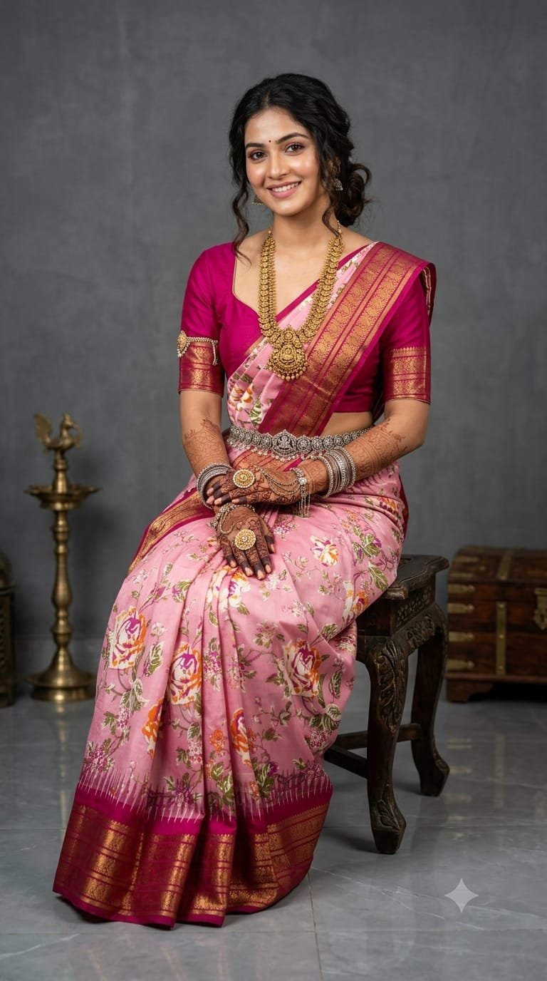 Ikat Print Saree - PANHO13-IPRSIZBDC-04
