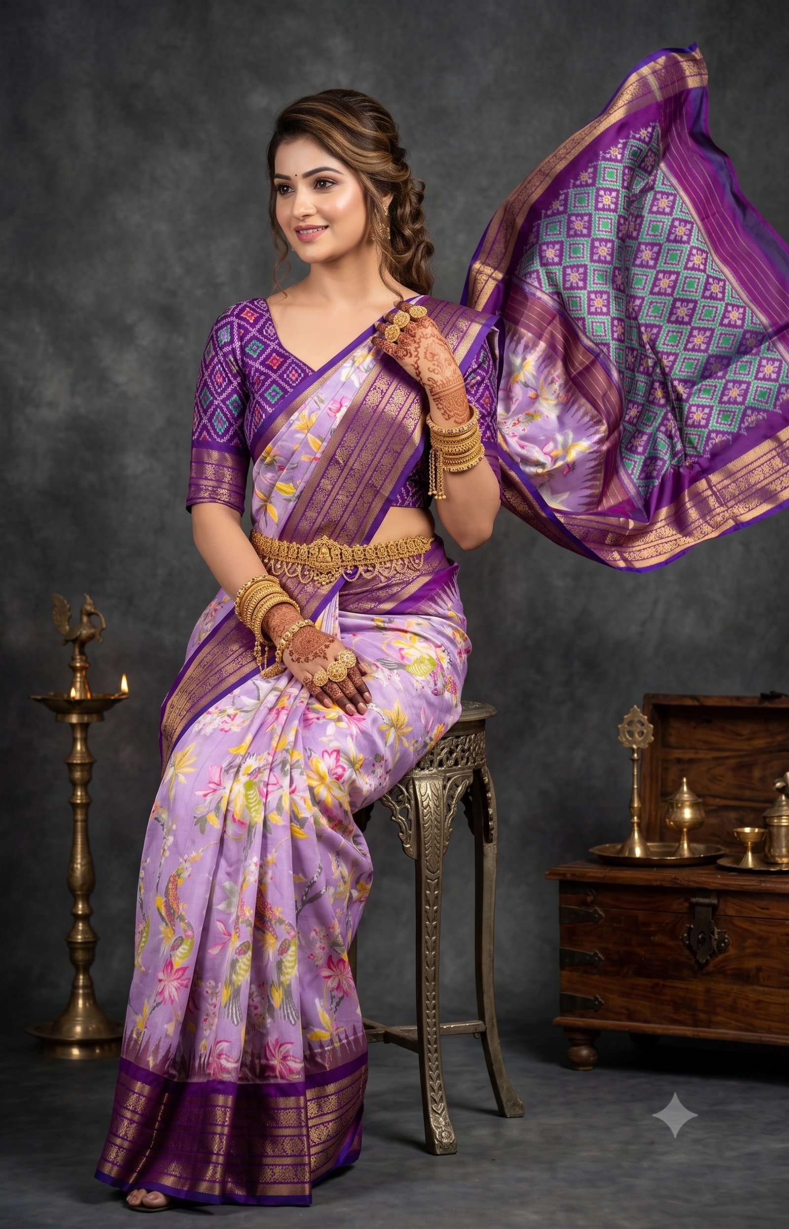 Ikat Print Saree - PANHO14-IPRSIZBCC-13