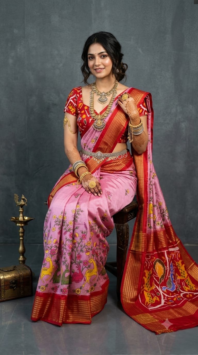 Ikat Print Saree - PANHO15-IPRSIZBDD-09