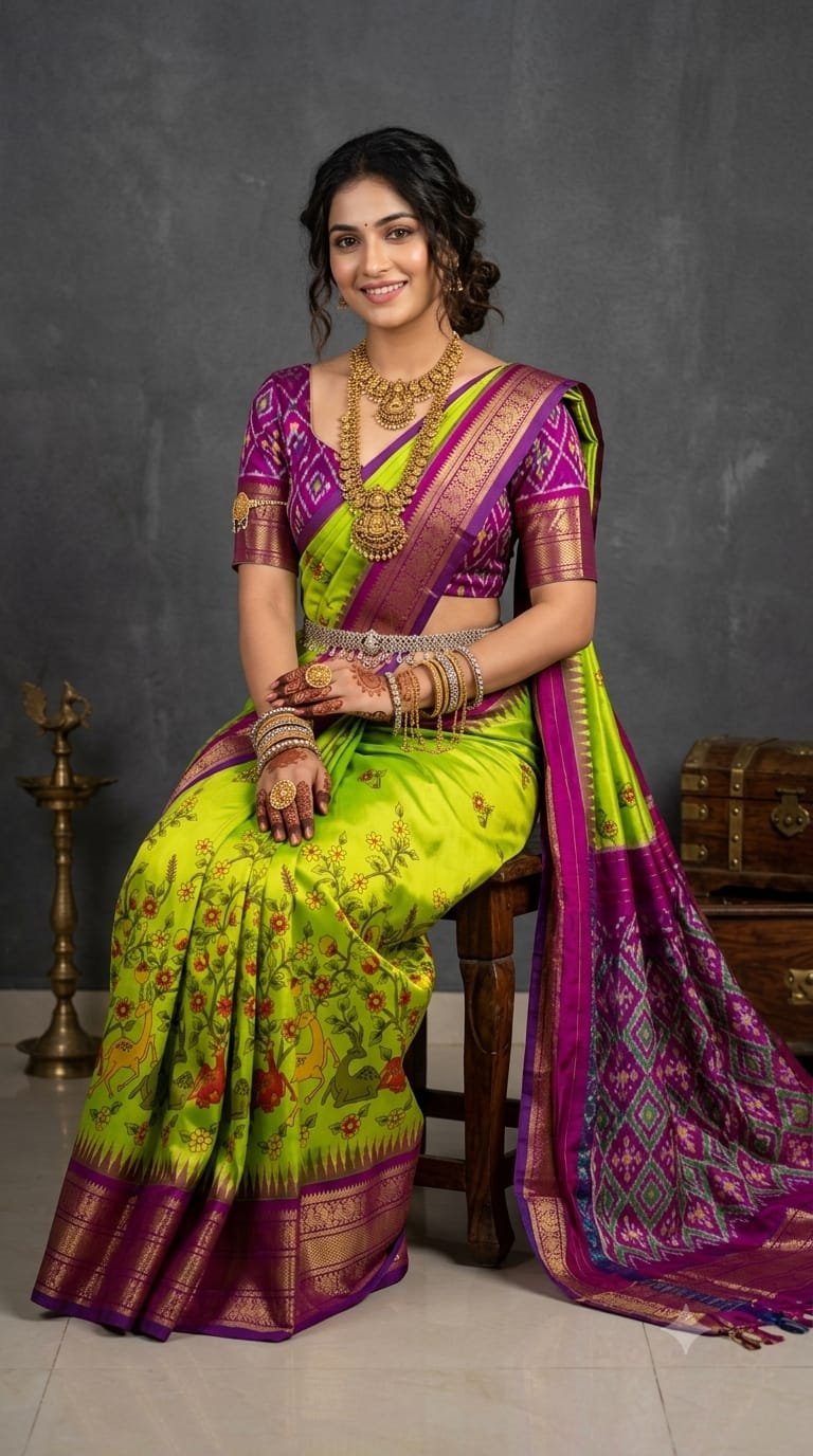 Ikat Print Saree - PANHO15-IPRSIZBDD-10