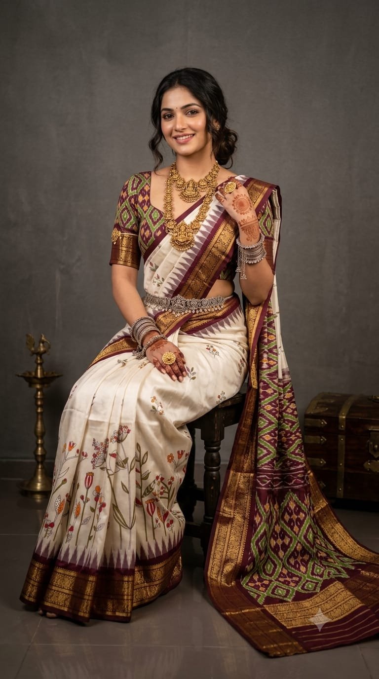 Ikat Print Saree - PANHO15-IPRSIZBDD-11