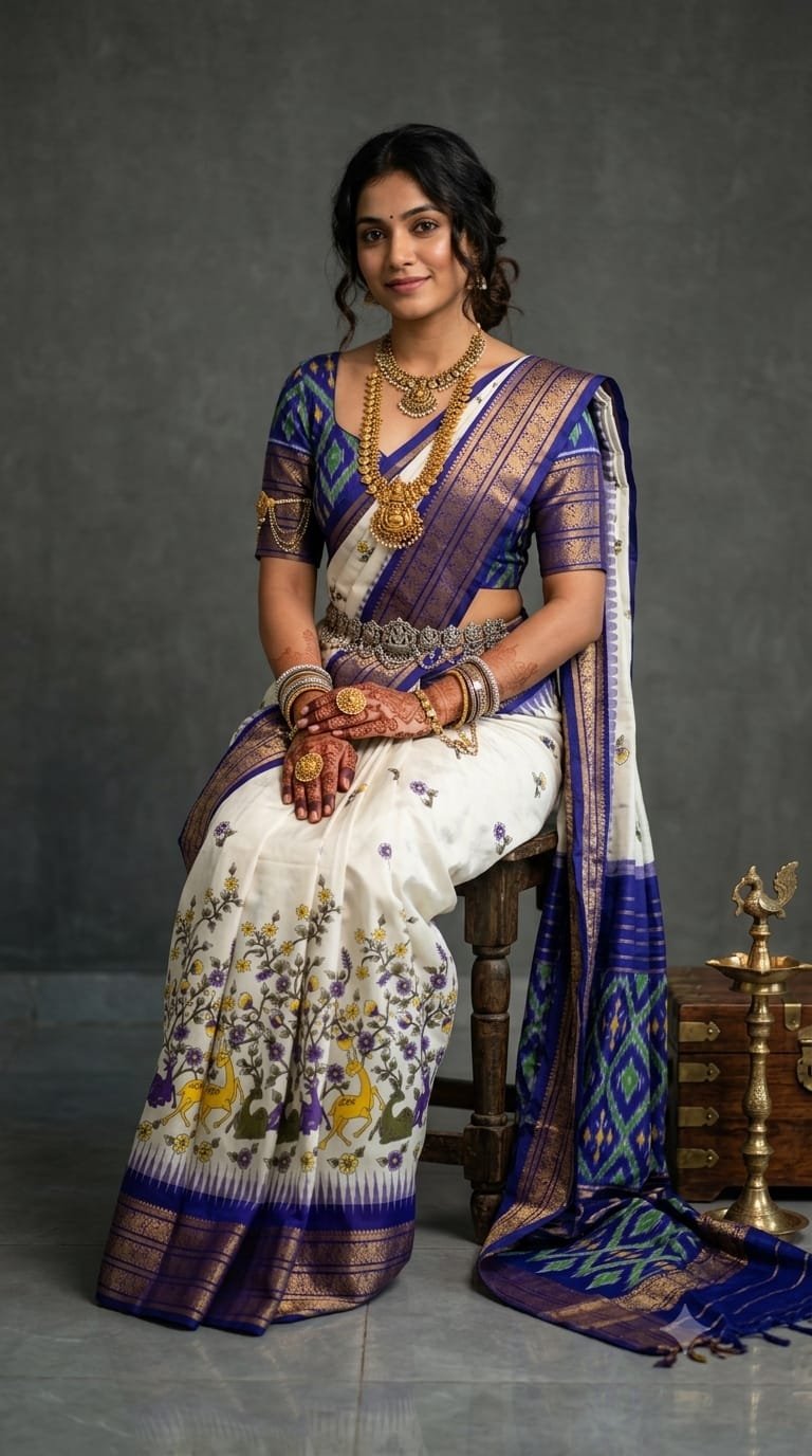 Ikat Print Saree - PANHO15-IPRSIZBDD-12