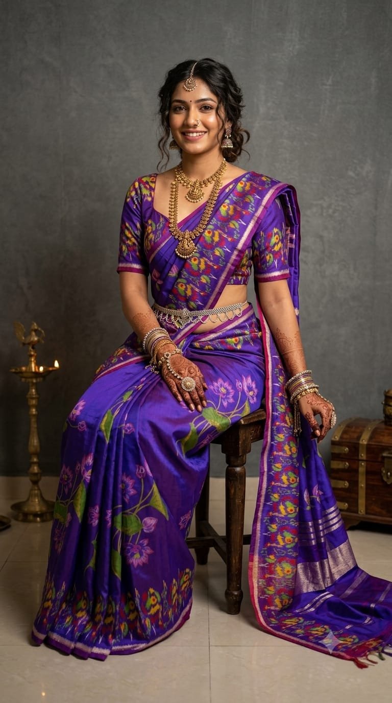 Ikat Print Saree - PANHO15-IPRSIZBDD-13