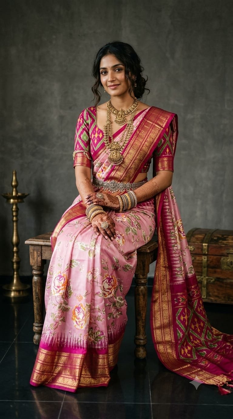 Ikat Print Saree - PANHO15-IPRSIZBDD-16
