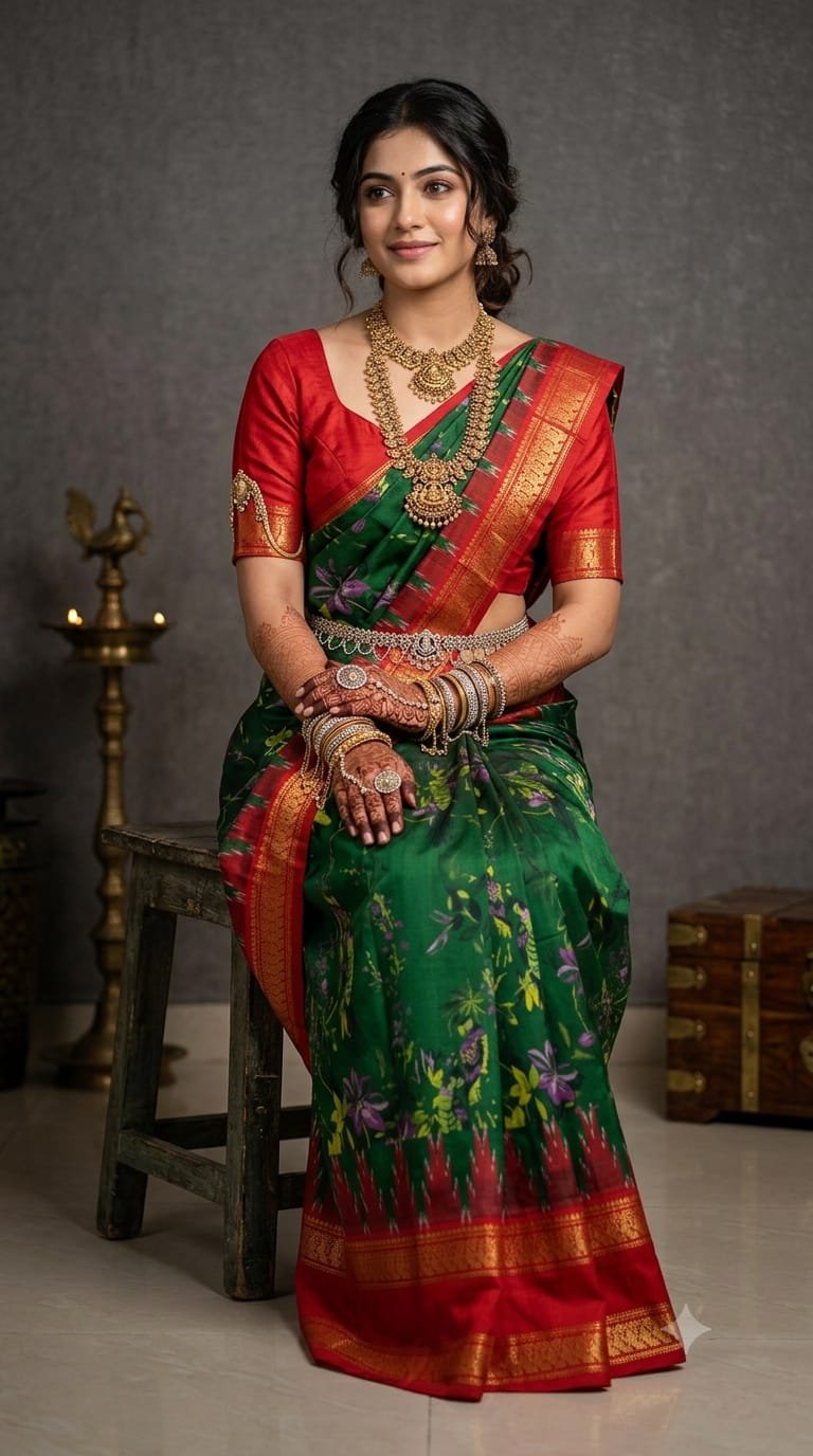Ikat Print Saree - PANHO15-IPRSIZBDD-18