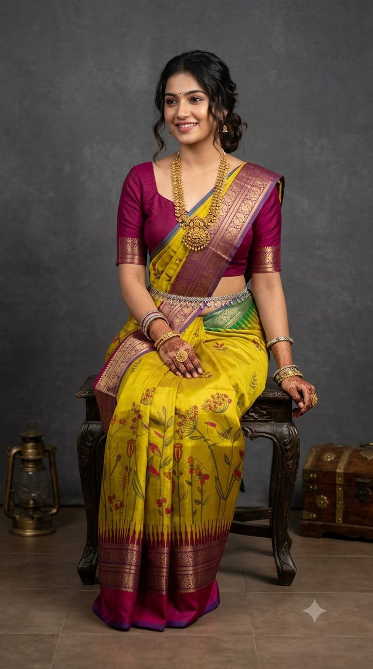 Ikat Print Saree - PANHO15-IPRSIZBDD-20