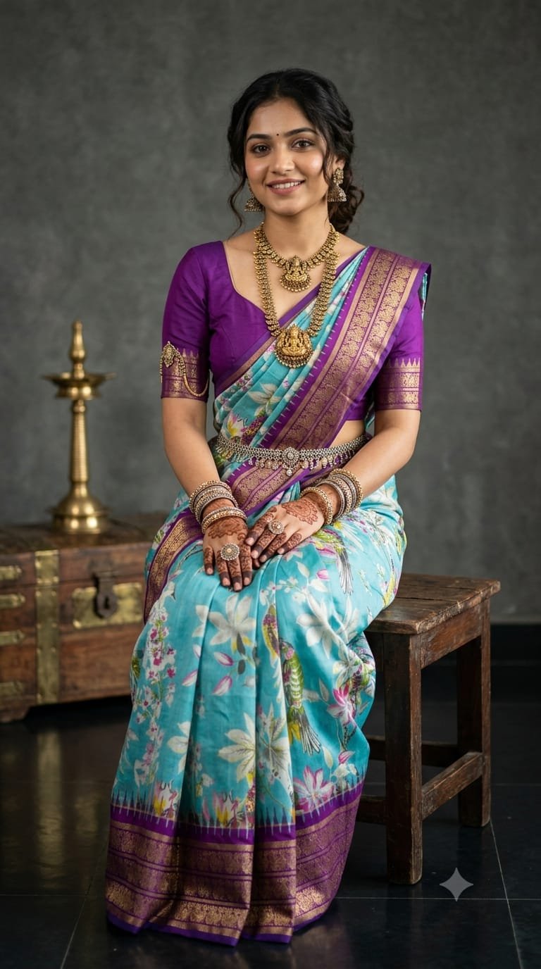 Ikat Print Saree - PANHO15-IPRSIZBDD-23