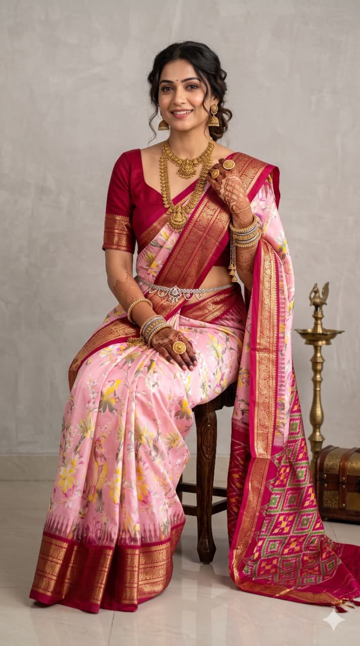 Ikat Print Saree - PANHO21-IPRSIZBDC-16