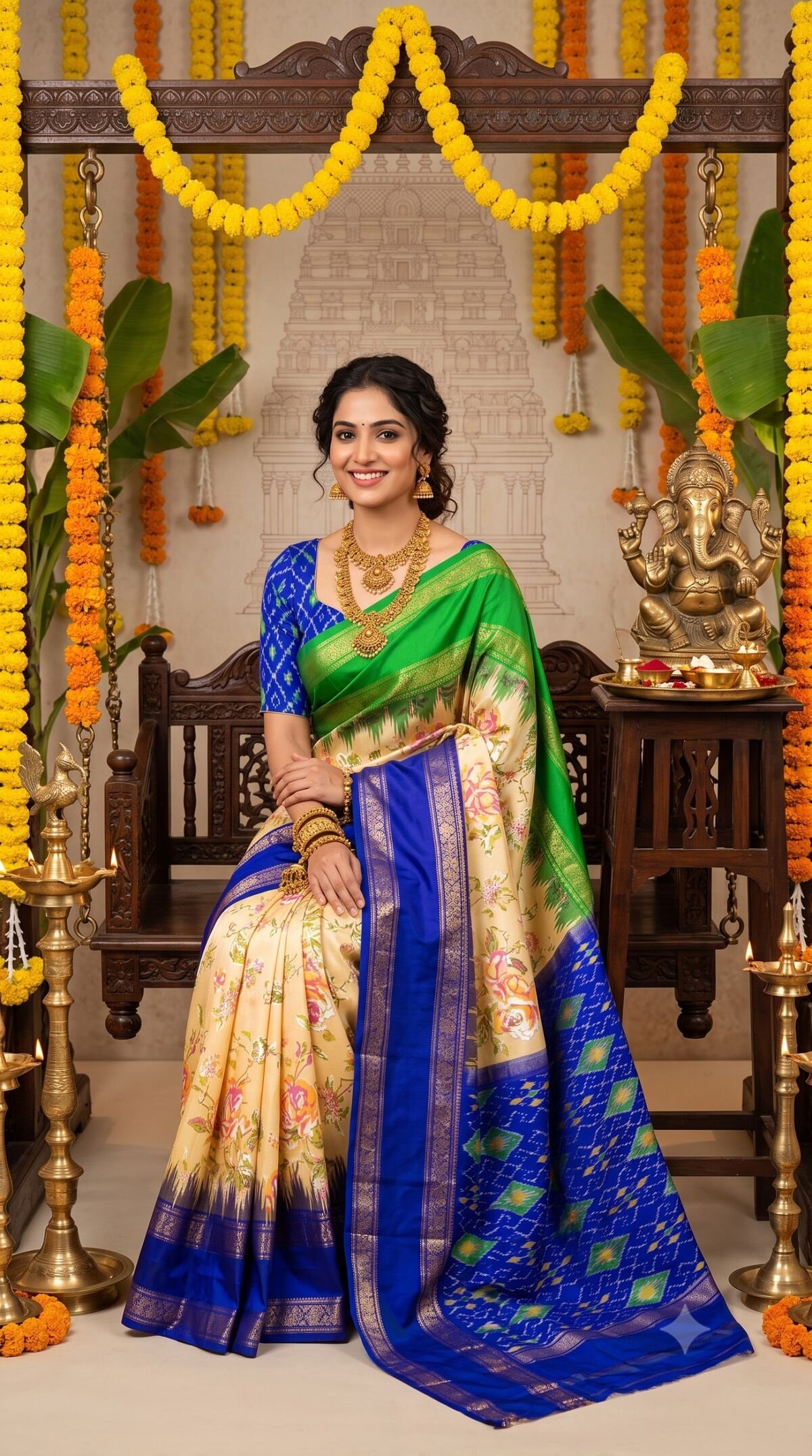 Ikat Print Saree - PANHS10-IPRSIZSCD-01