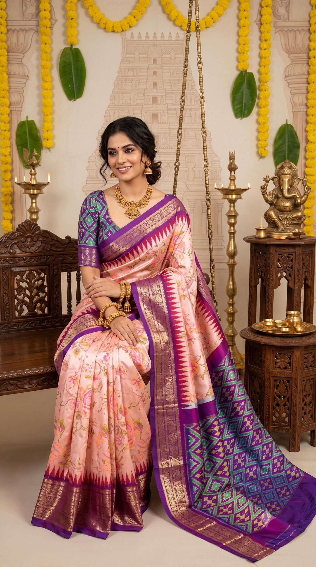 Ikat Print Saree - PANHS10-IPRSIZSCD-02