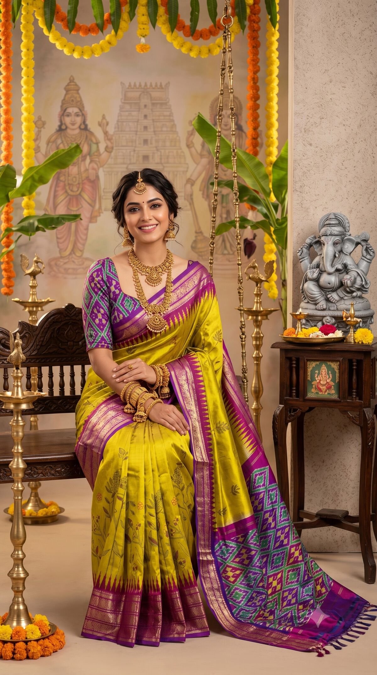 Ikat Print Saree - PANHS10-IPRSIZSCD-03