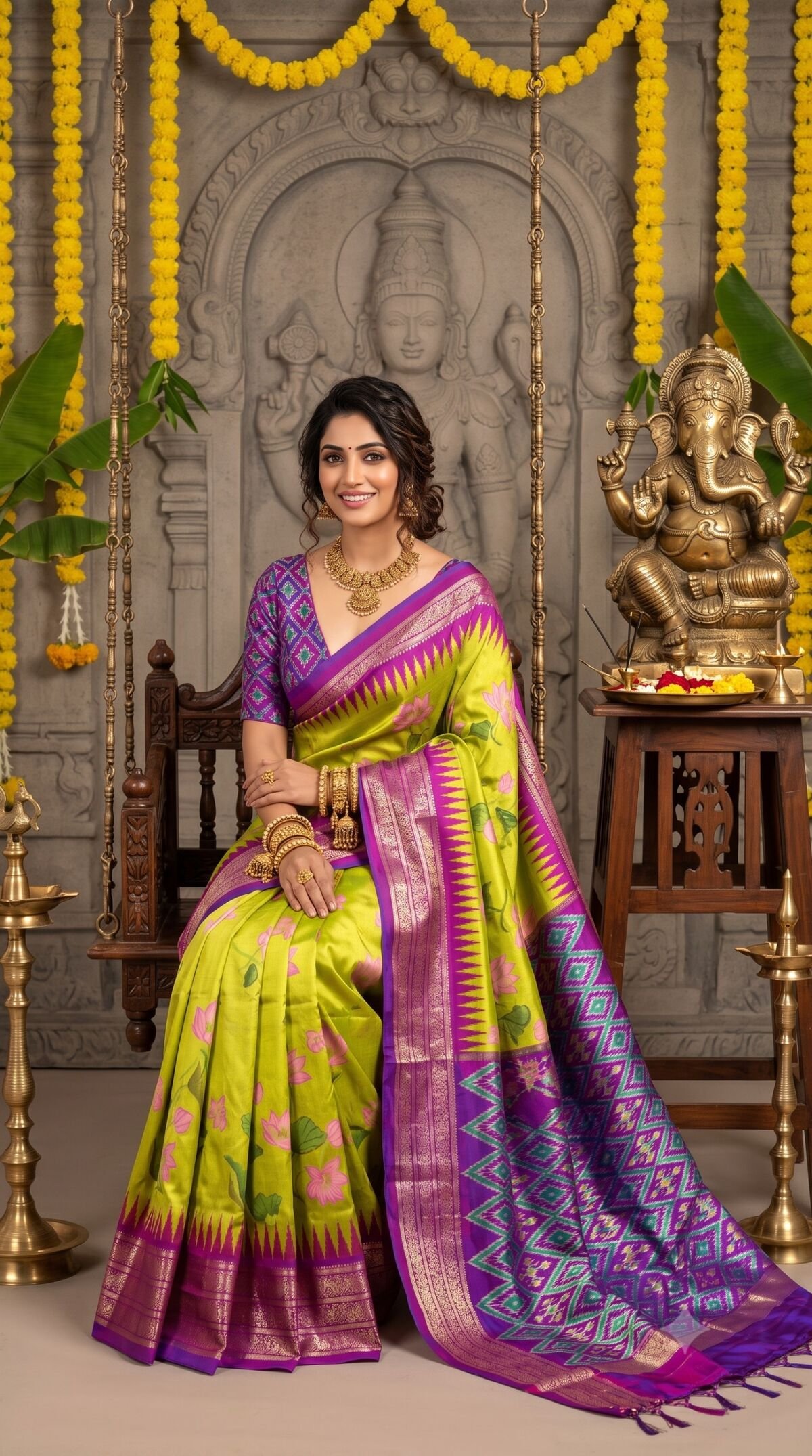 Ikat Print Saree - PANHS10-IPRSIZSCD-04