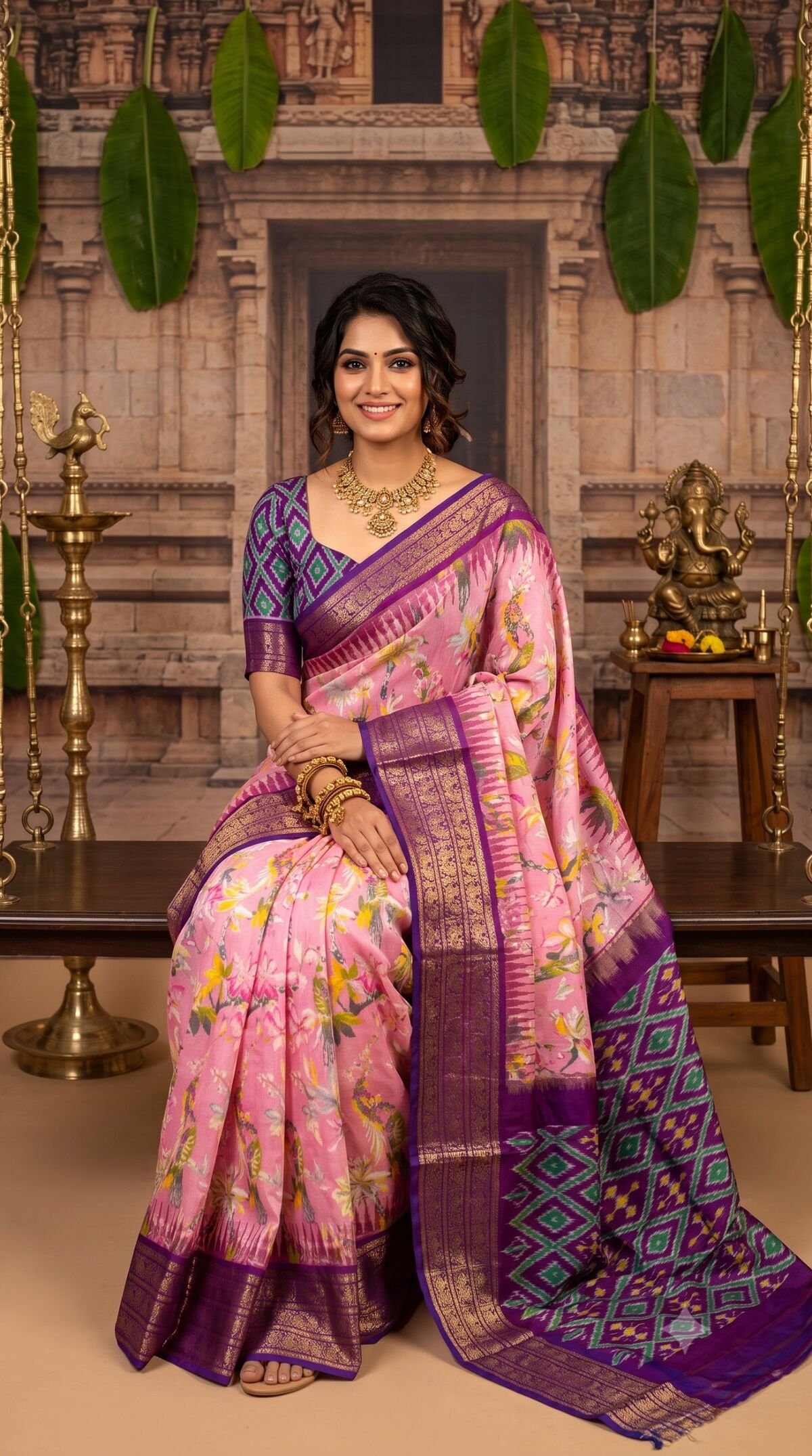 Ikat Print Saree - PANHS10-IPRSIZSCD-08