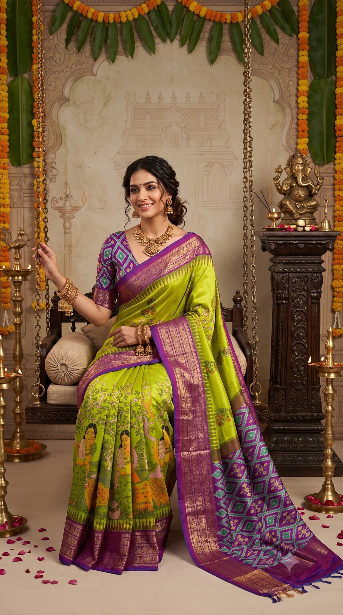 Ikat Print Saree - PANHS10-IPRSIZSCD-09