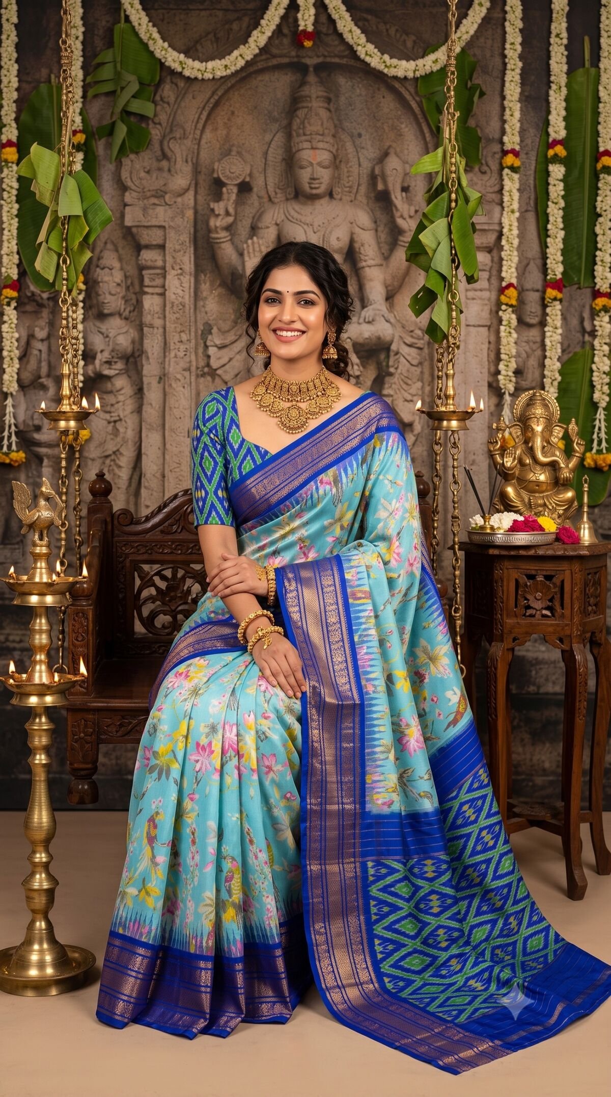 Ikat Print Saree - PANHS10-IPRSIZSCD-11
