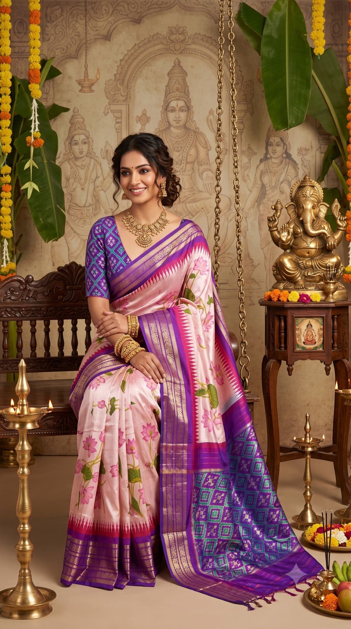 Ikat Print Saree - PANHS10-IPRSIZSCD-13