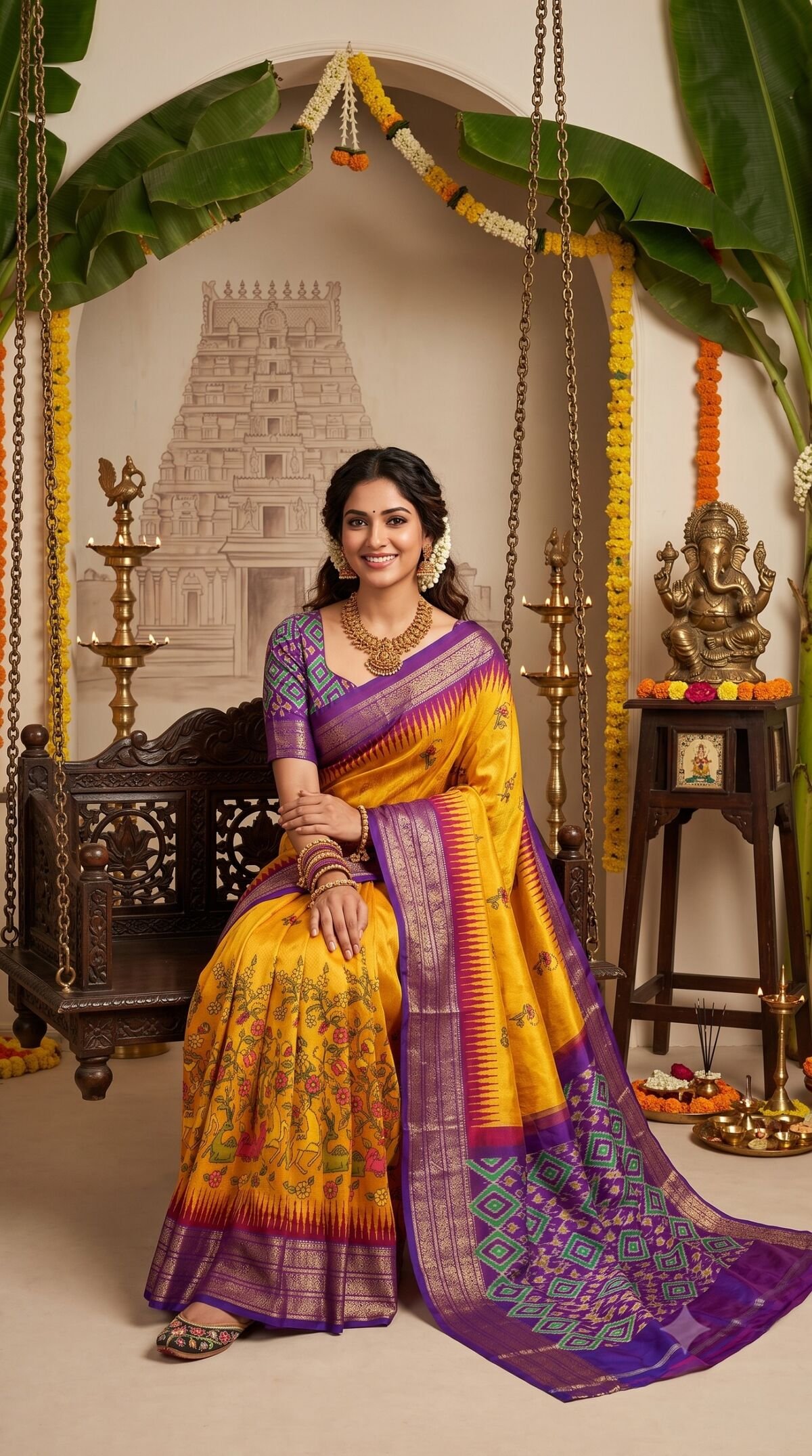 Ikat Print Saree - PANHS10-IPRSIZSCD-14