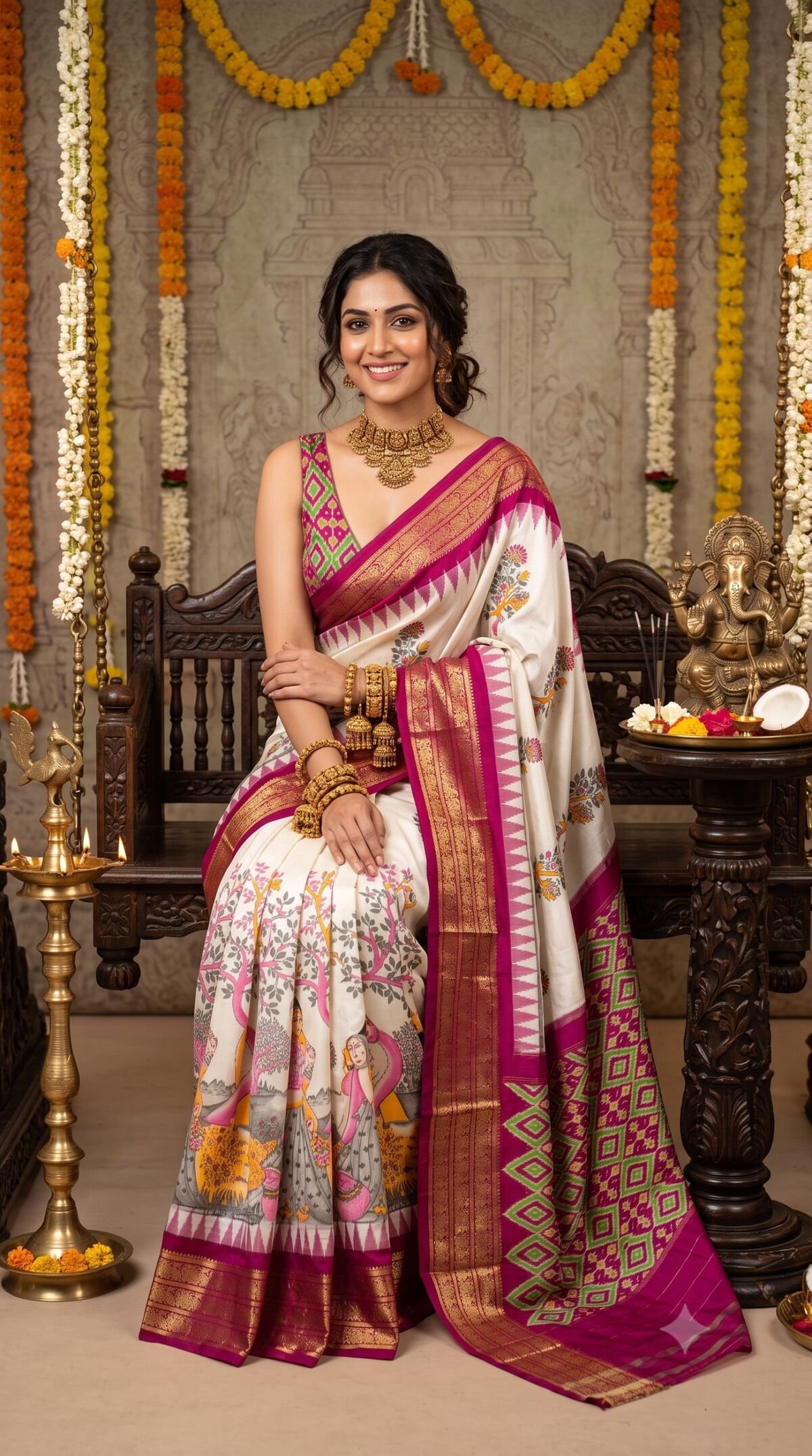 Ikat Print Saree - PANHS10-IPRSIZSCD-15