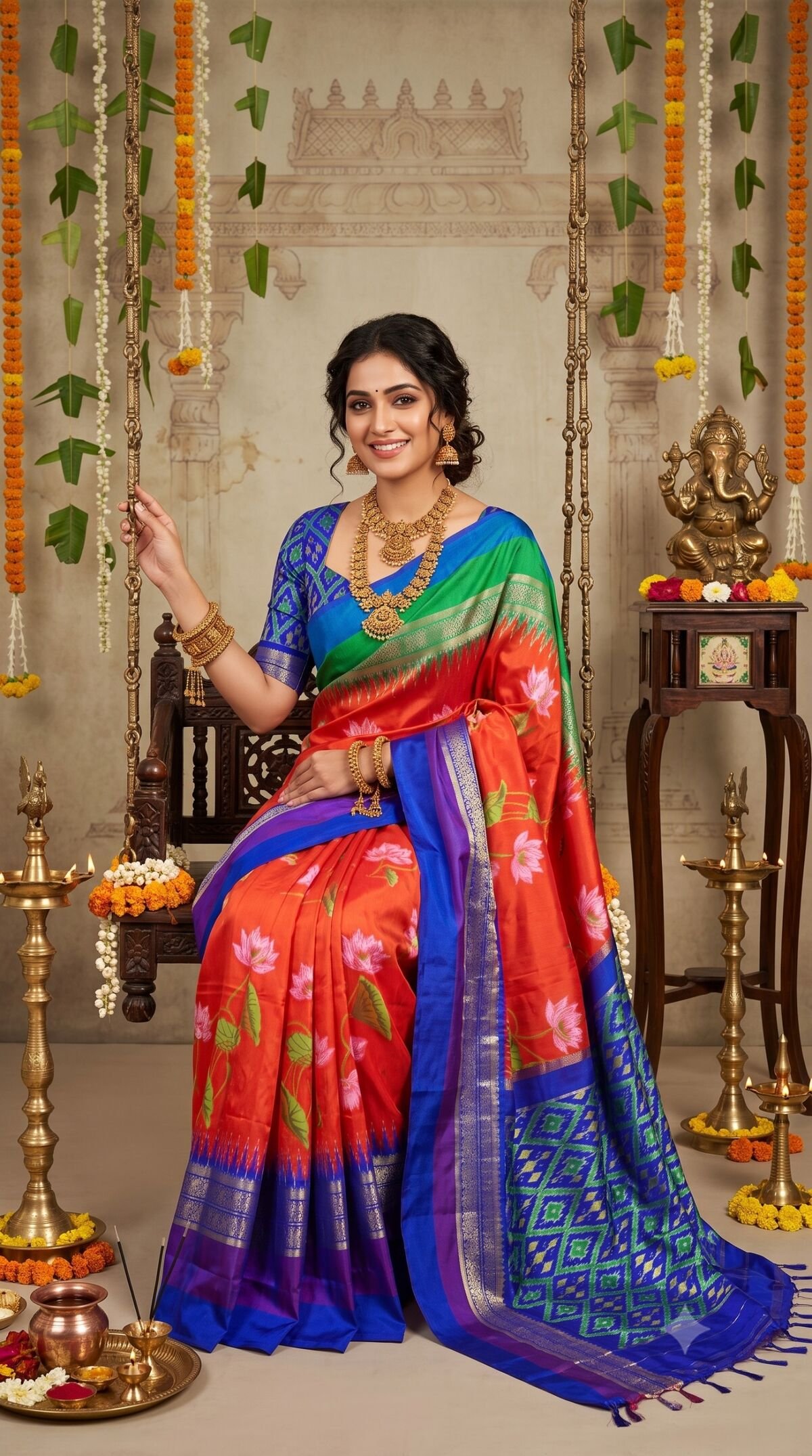 Ikat Print Saree - PANHS10-IPRSIZSCD-16