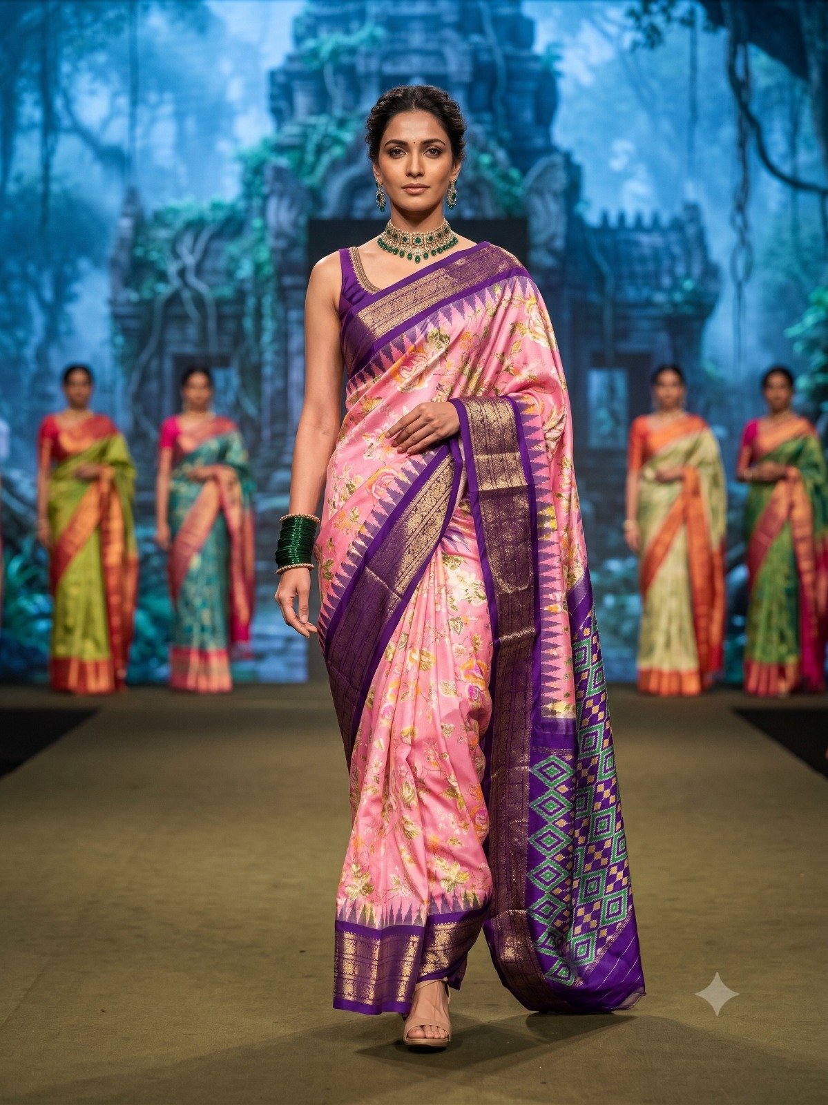 Ikat Print Saree - PANHS10-IPRSIZSCD-18