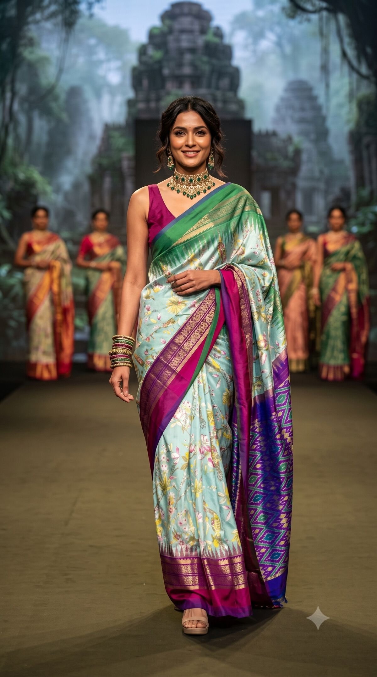 Ikat Print Saree - PANHS10-IPRSIZSCD-19