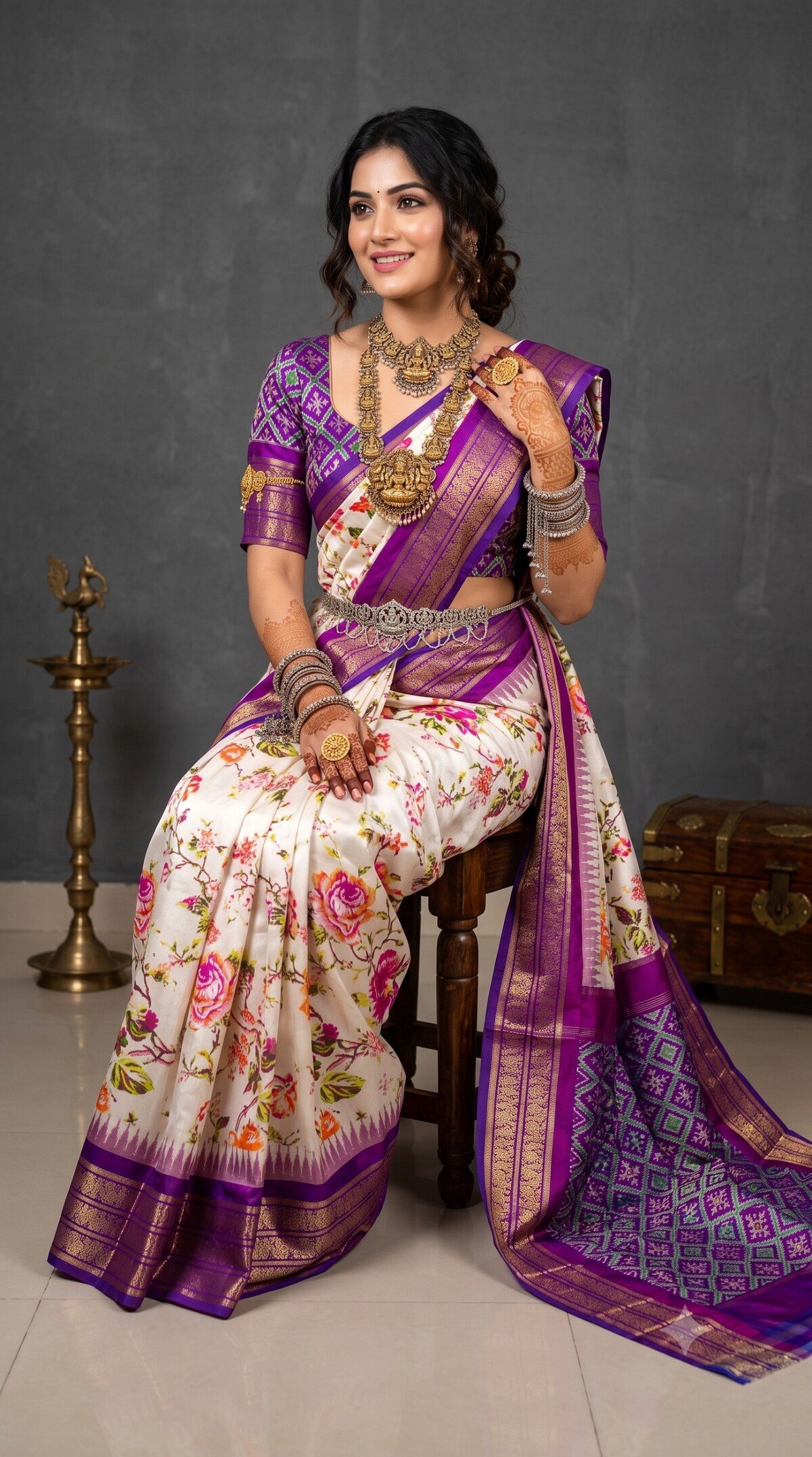 Ikat Print Saree - PANHS15-IPRSIZSCD-04