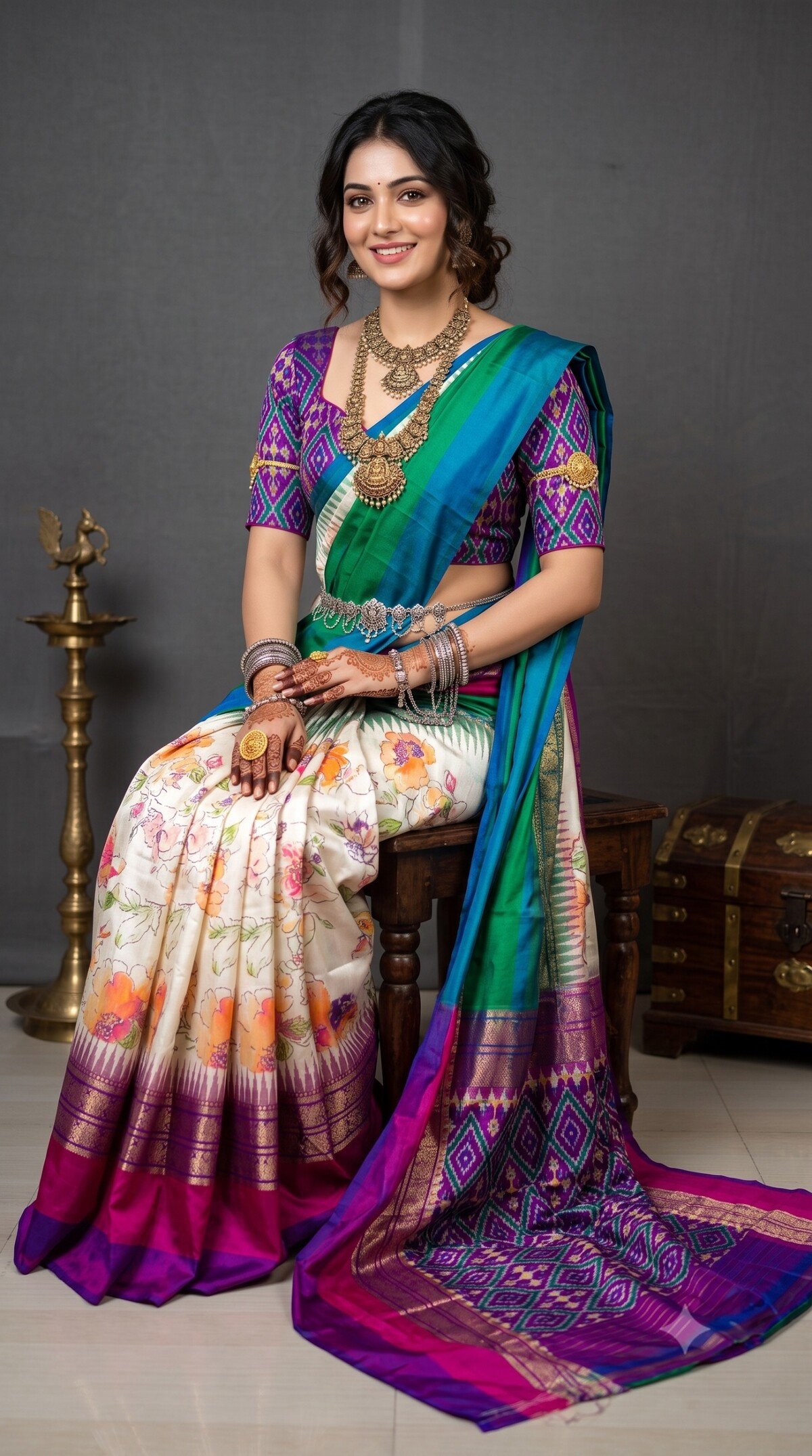 Ikat Print Saree - PANHS15-IPRSIZSCD-07