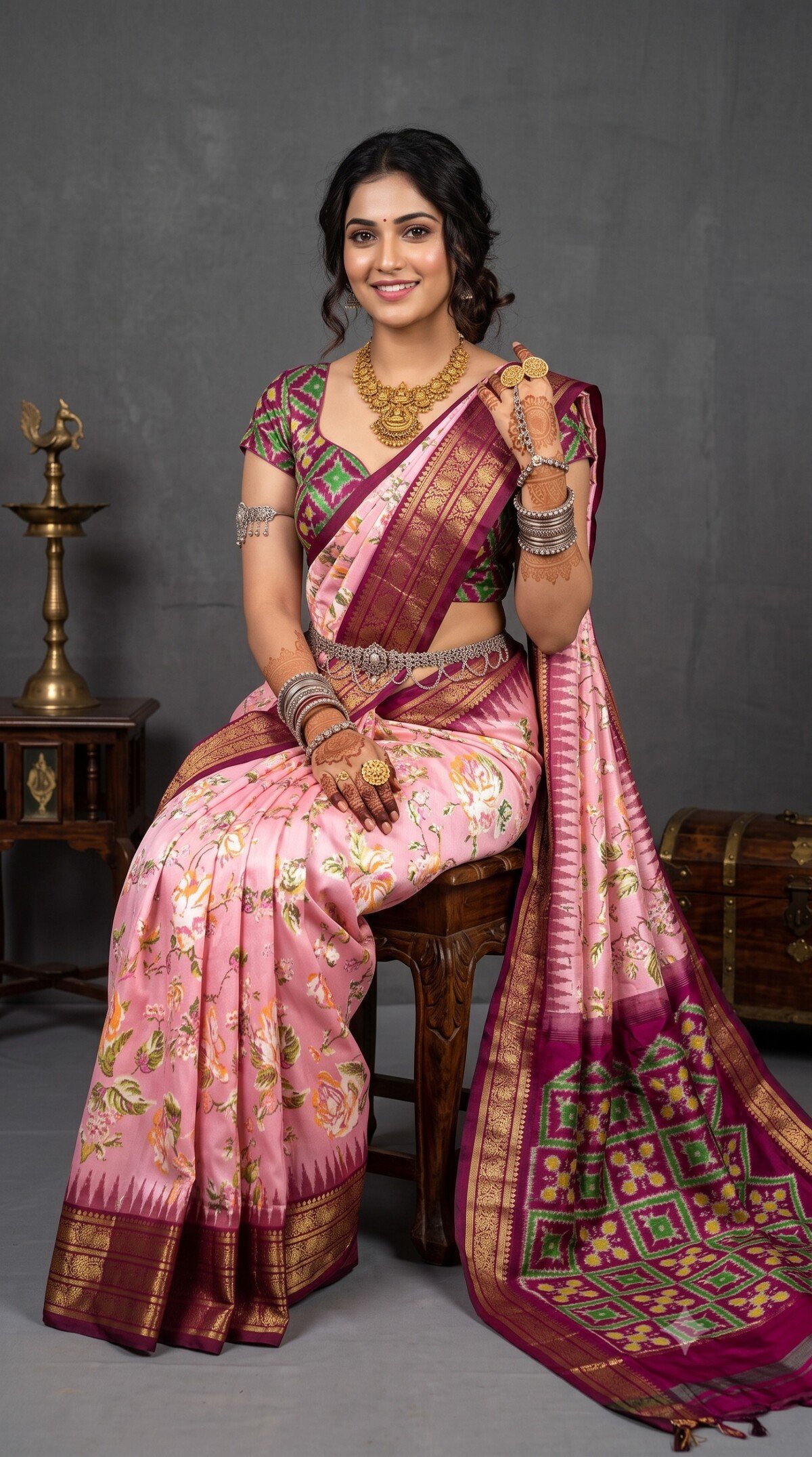 Ikat Print Saree - PANHS15-IPRSIZSCD-13