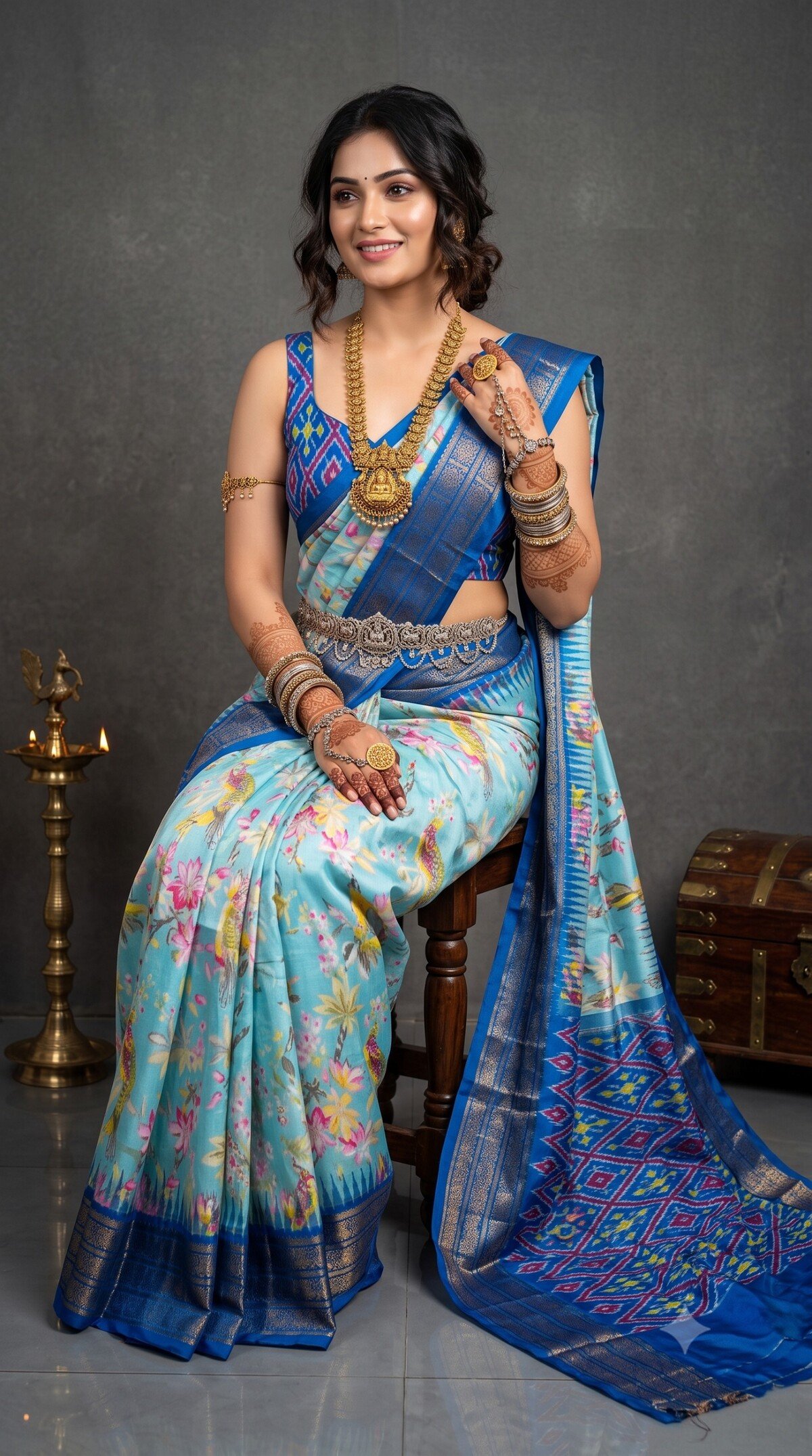 Ikat Print Saree - PANHS15-IPRSIZSCD-15