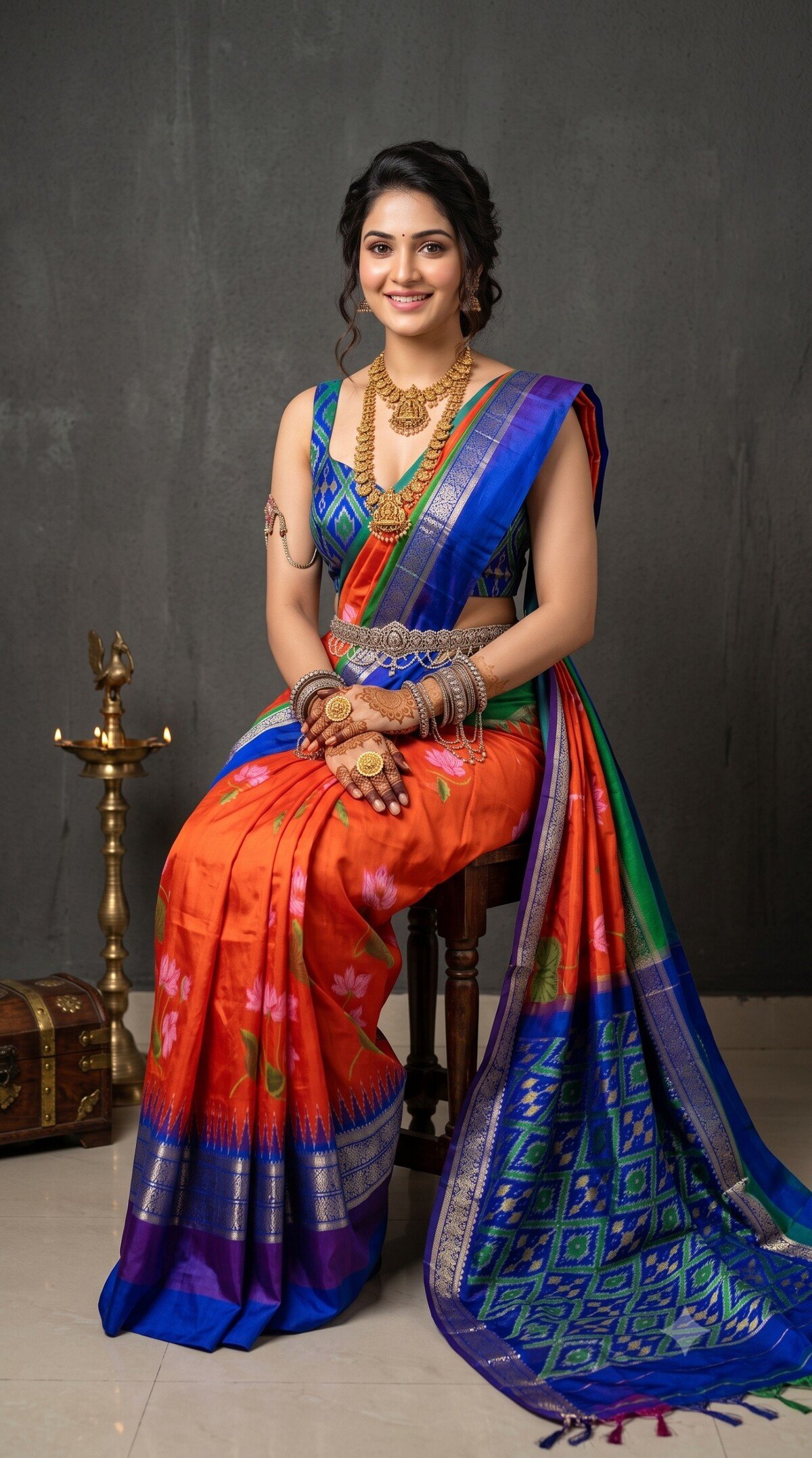 Ikat Print Saree - PANHS15-IPRSIZSCD-19