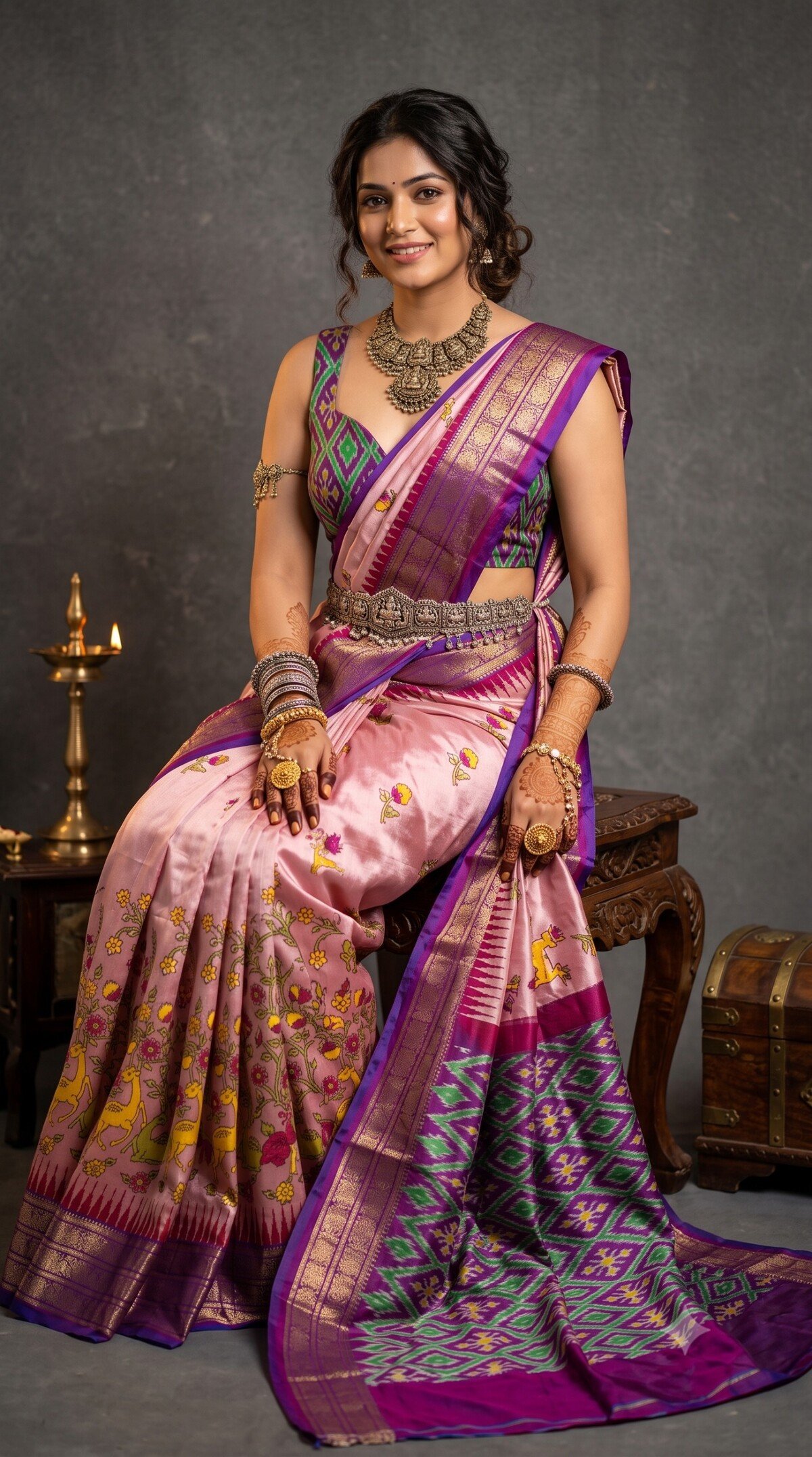 Ikat Print Saree - PANHS15-IPRSIZSCD-22