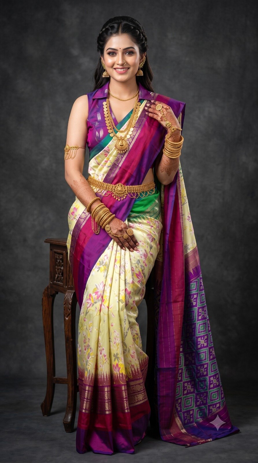 Ikat Print Saree - PANHS27-IPRSIZBCD-05
