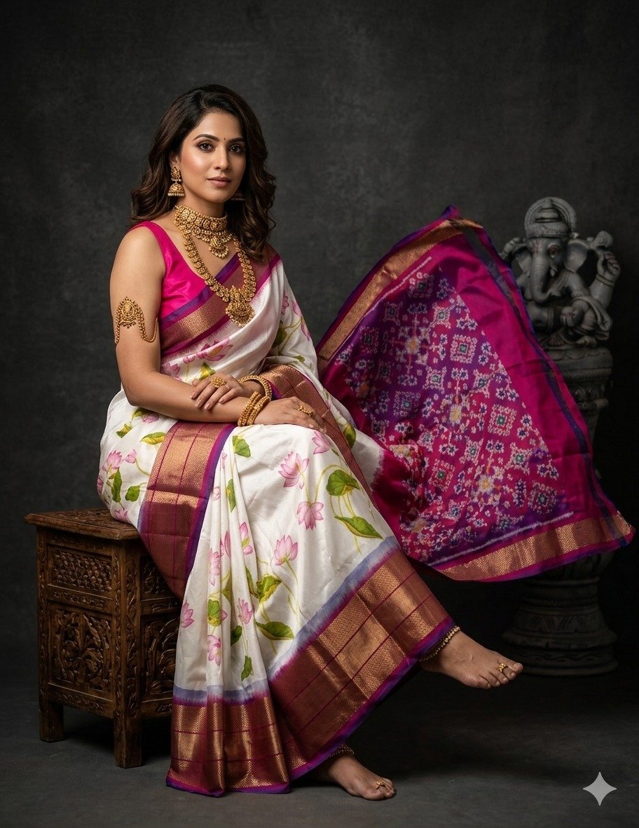 Ikat print saree - PANHY07-IPRSIDSCD-04