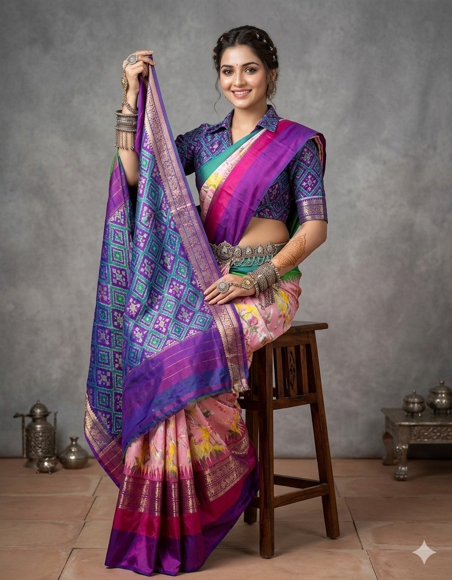 Ikat print saree - PANHY11-IPRSIISCD-02