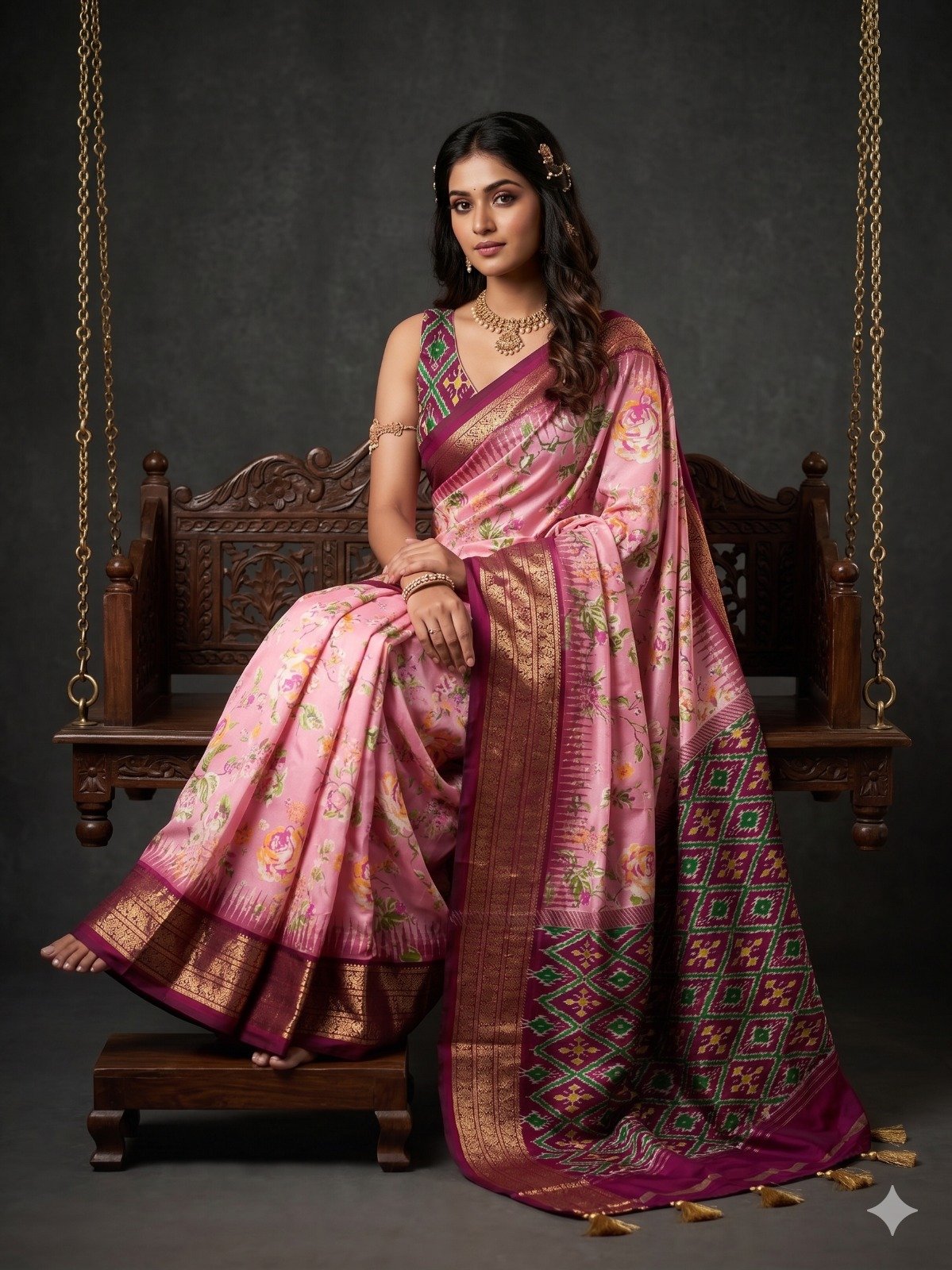 Ikat print saree - PANHY14-IPRSIZSCD-02