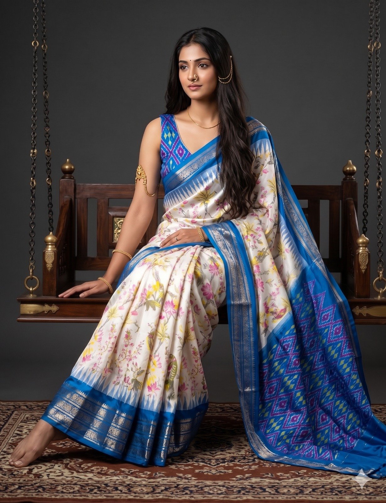 Ikat print saree - PANHY14-IPRSIZSCD-03