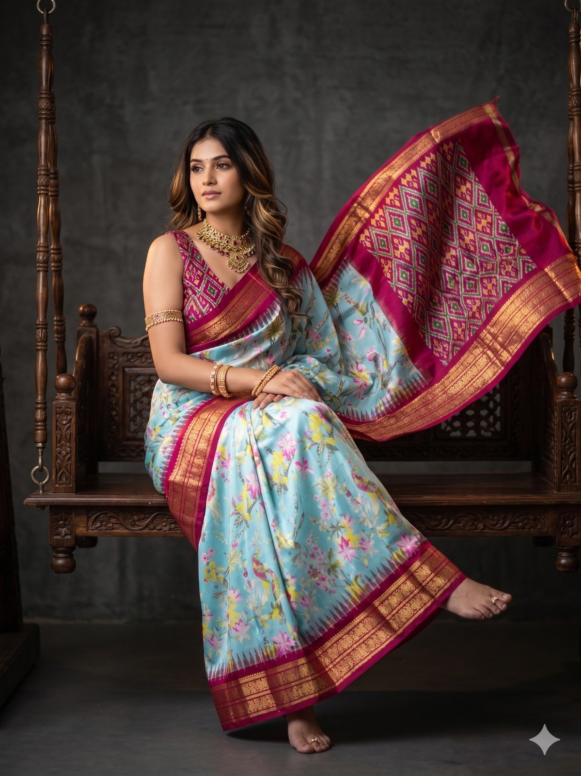 Ikat print saree - PANHY14-IPRSIZSCD-05