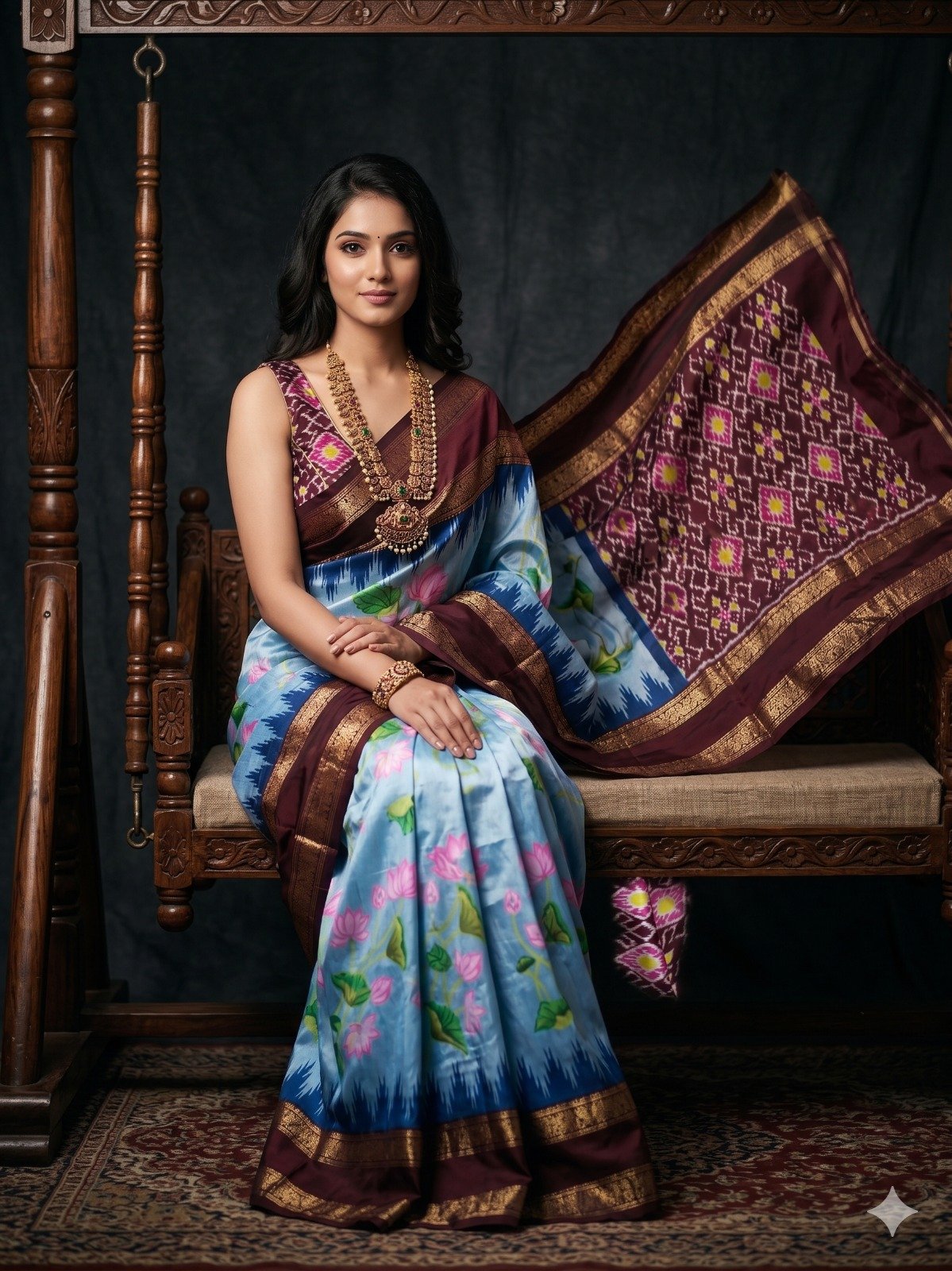 Ikat print saree - PANHY14-IPRSIZSCD-06