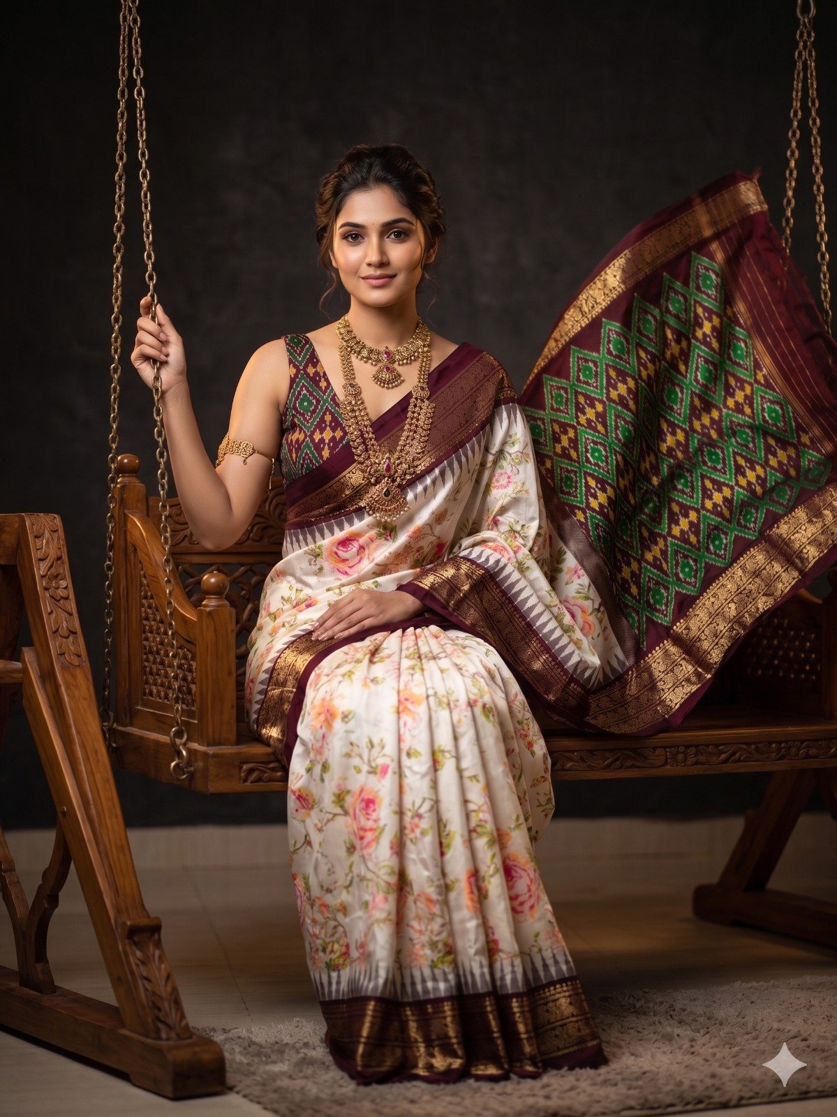Ikat print saree - PANHY14-IPRSIZSCD-07