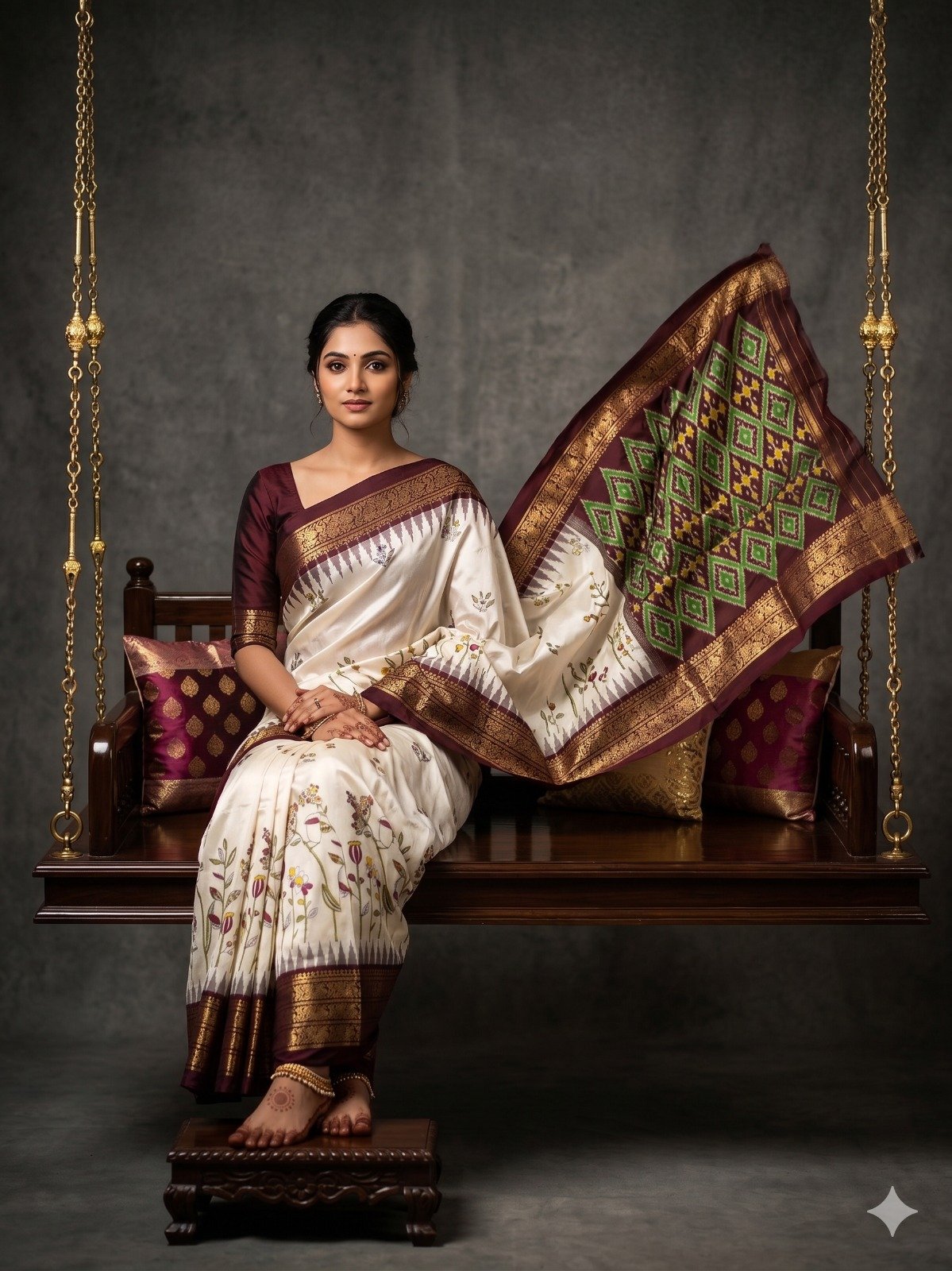 Ikat print saree - PANHY14-IPRSIZSCD-12