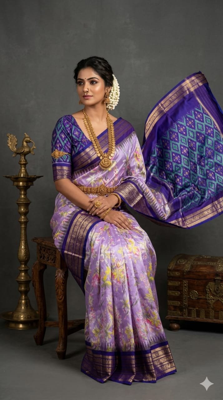 Ikat print saree - PANHY17-IPRSIZSCC-01